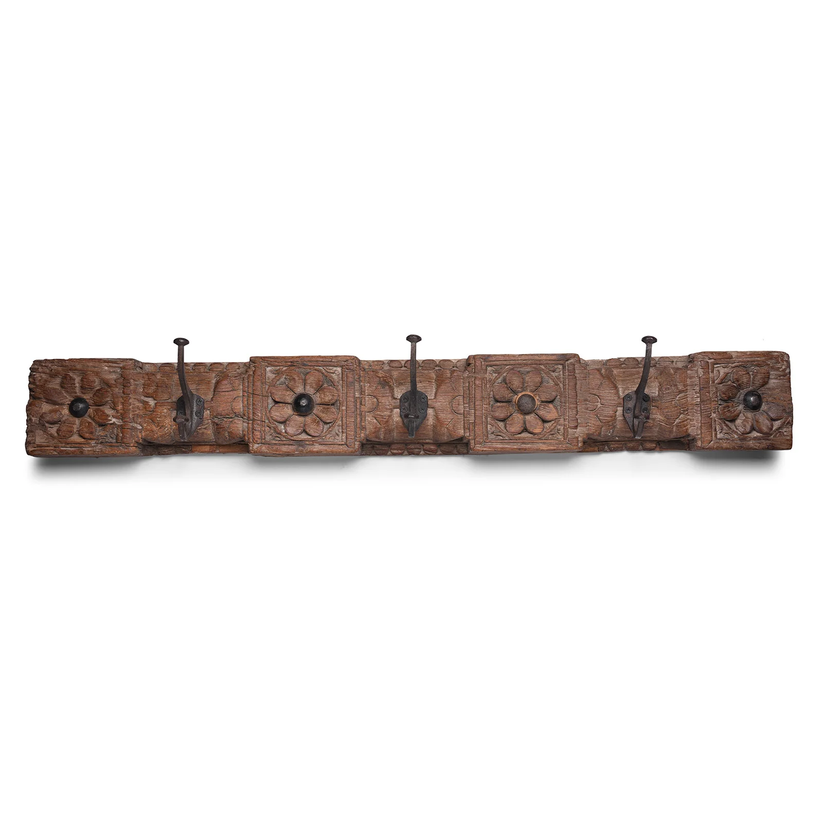 Coat Hook Rail Made From Carved Teak Panel - 19th Century
