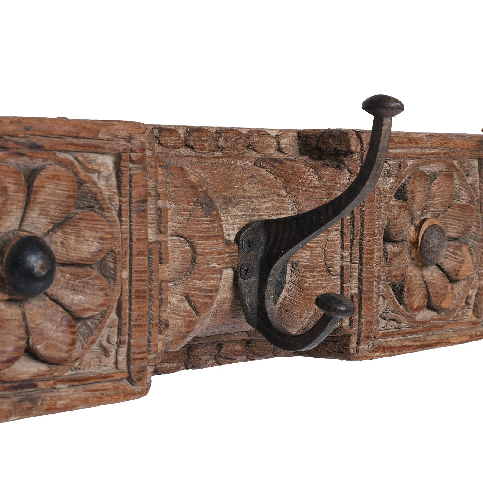 Coat Hook Rail Made From Carved Teak Panel - 19th Century - Image 4