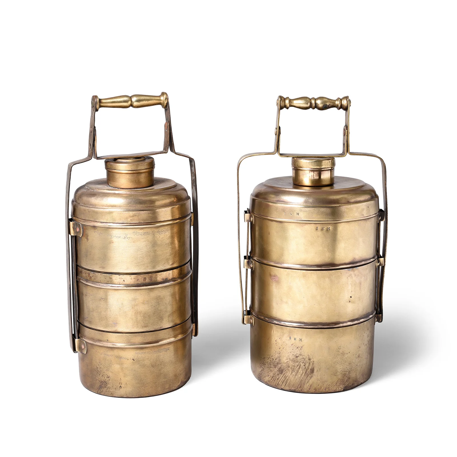 3 Tier Indian Vintage Brass Tiffin Box Set - Ca 1930