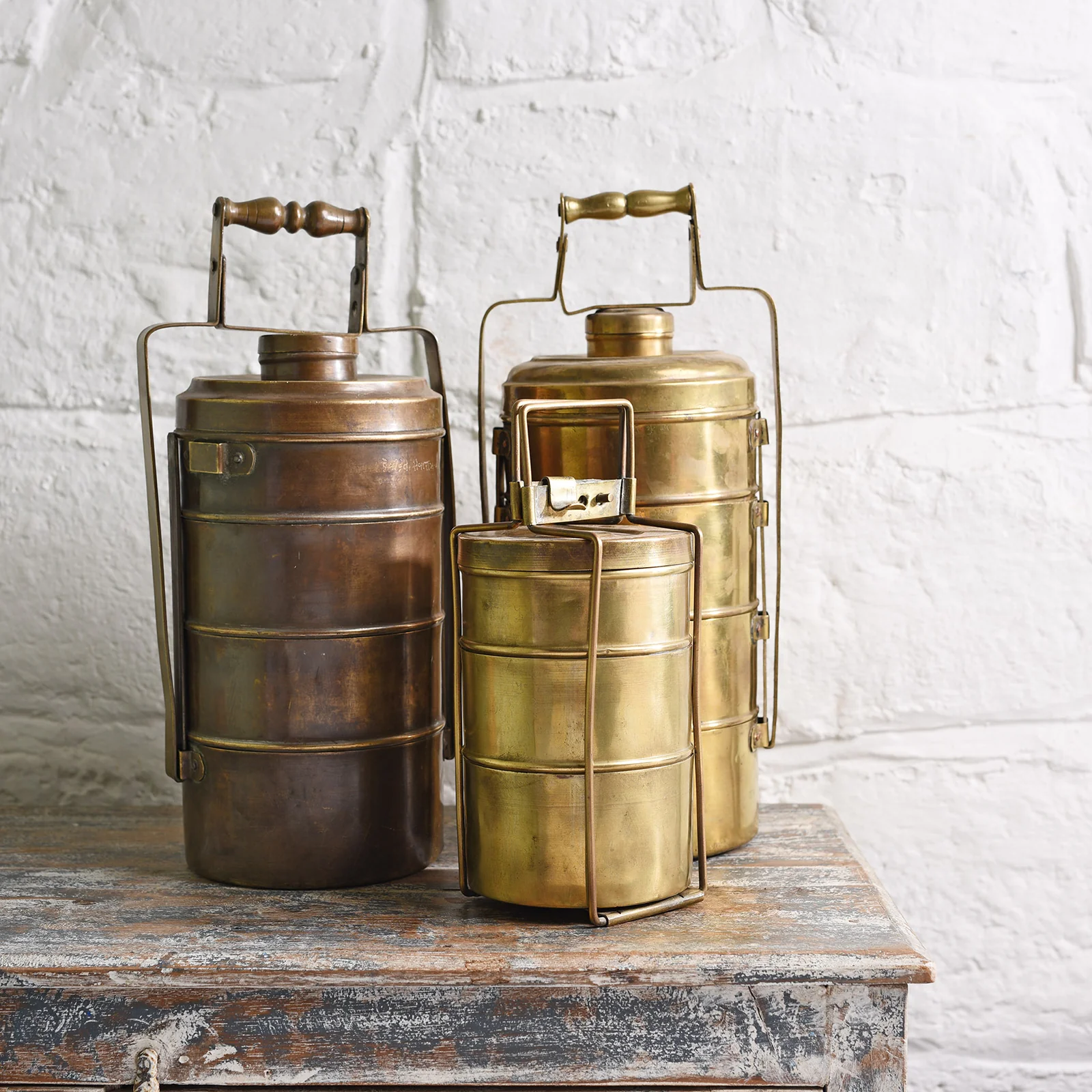 3 Tier Indian Vintage Brass Tiffin Box Set - Ca 1930 - Image 3