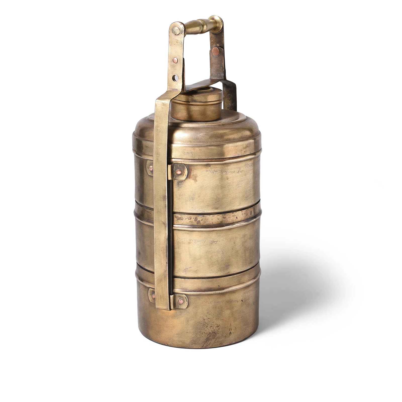 3 Tier Indian Vintage Brass Tiffin Box Set - Ca 1930 - Image 5