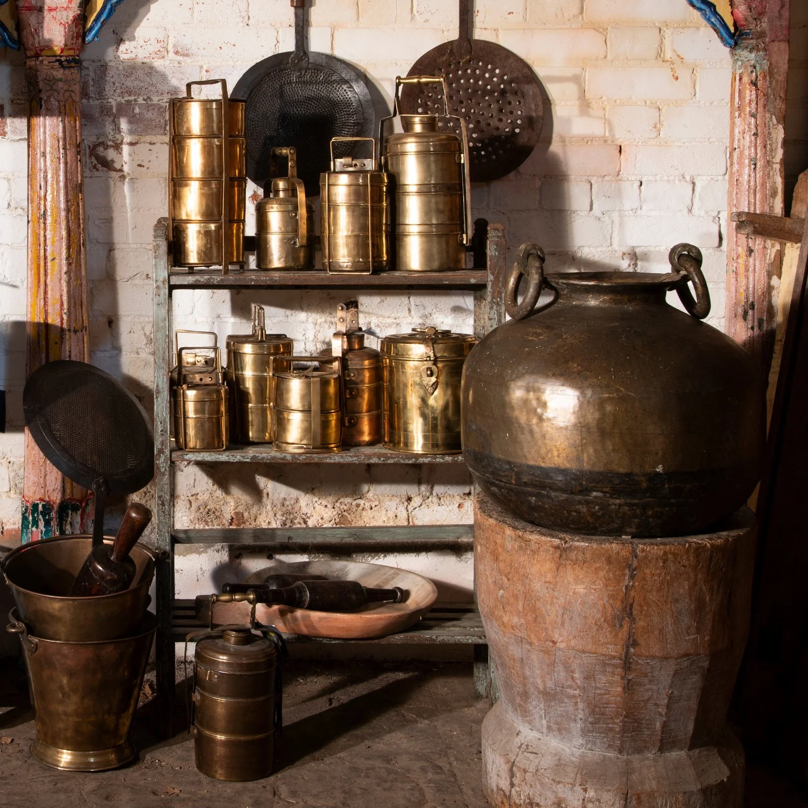 3 Tier Indian Vintage Brass Tiffin Box Set - Ca 1930 - Image 9