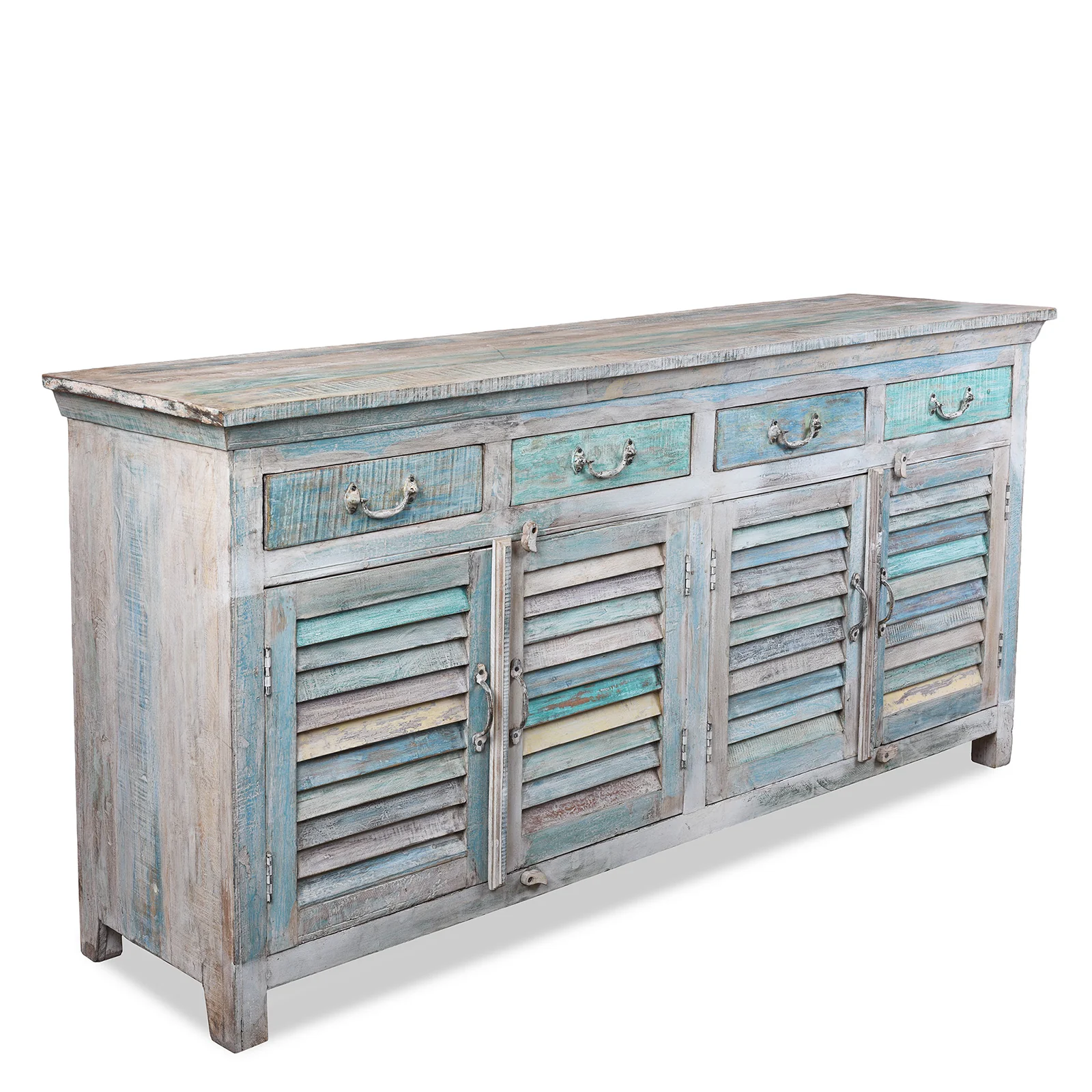 Blue Painted Reclaimed Louvre Sideboard - Image 2