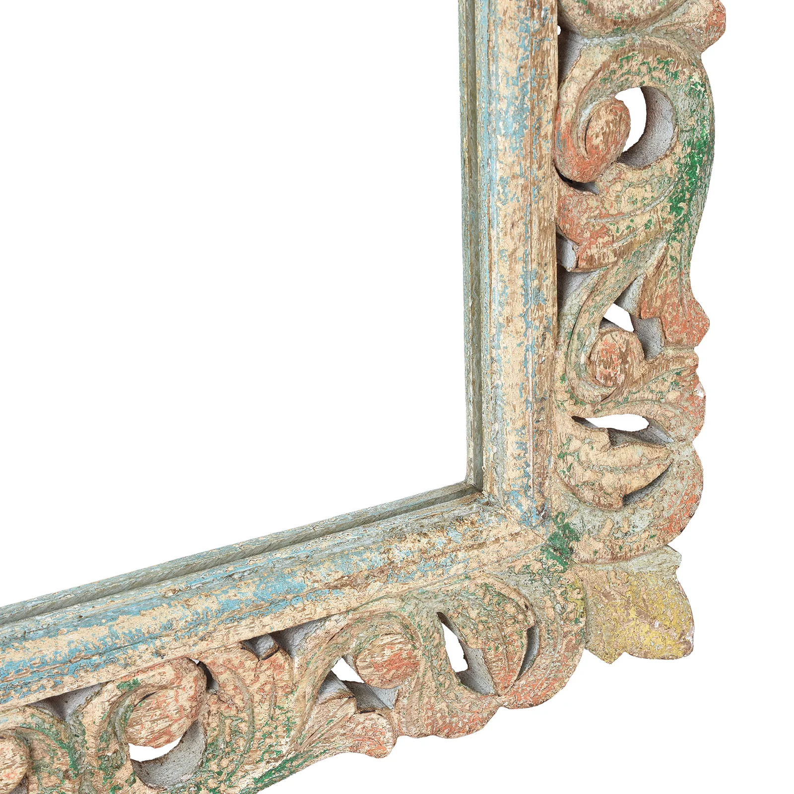 Carved Mango Mirror - Painted Yellow + Blue Frame - Image 4