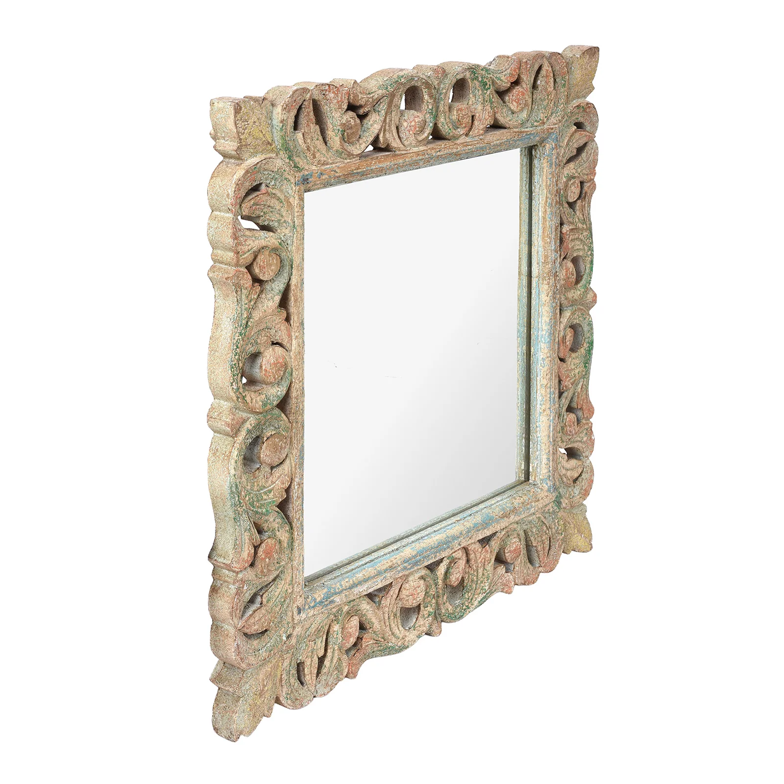 Carved Mango Mirror - Painted Yellow + Blue Frame - Image 5