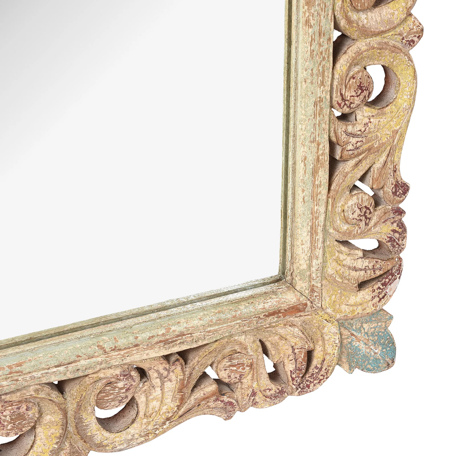 Carved Mango Mirror - Painted Yellow + Blue Frame - Image 7