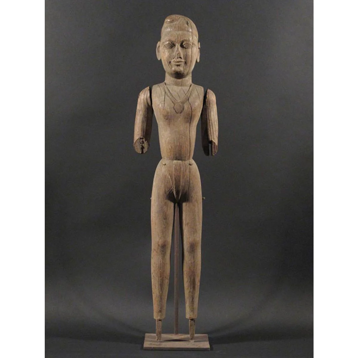 Wooden Tribal Statue ( Shiva) On Iron Stand - 18thC