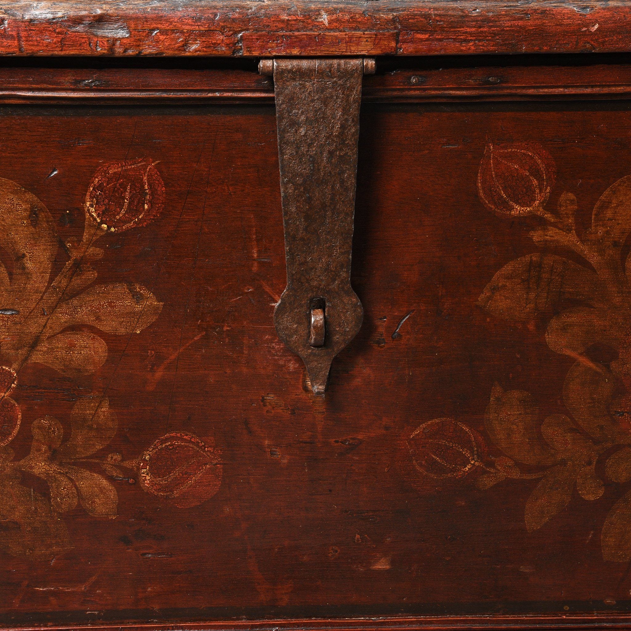Teak Chest From South India With Original Floral Paint-19thC - Image 5