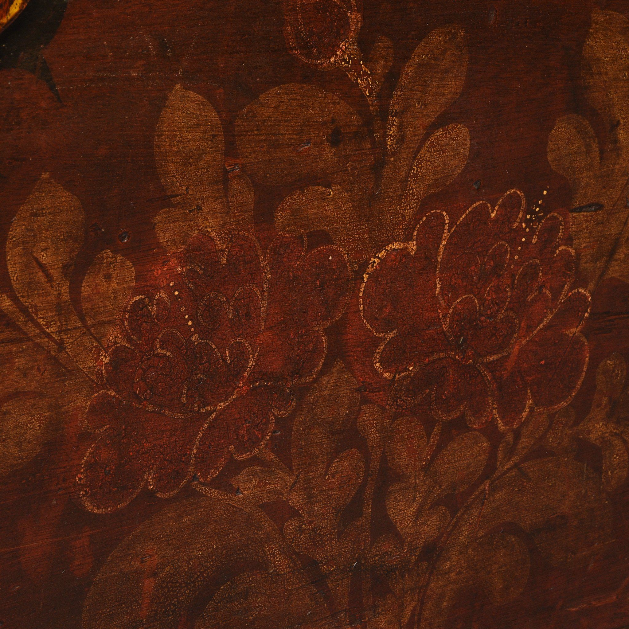 Teak Chest From South India With Original Floral Paint-19thC - Image 7