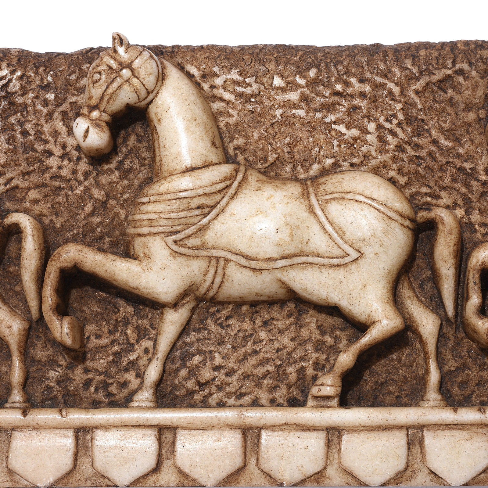 Hand Carved Marble Horse Panel - Mughal Style - Image 3