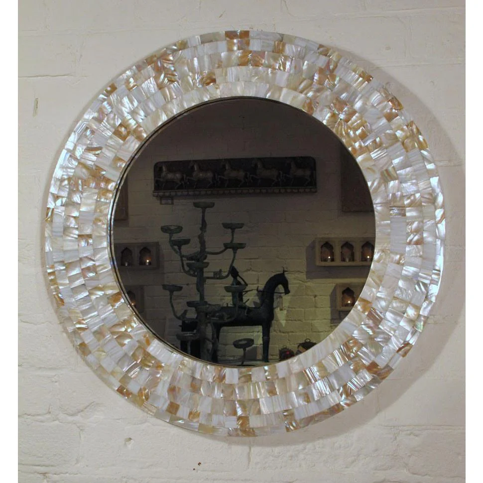 Mother Of Pearl Inlaid Round Mirror - Image 2
