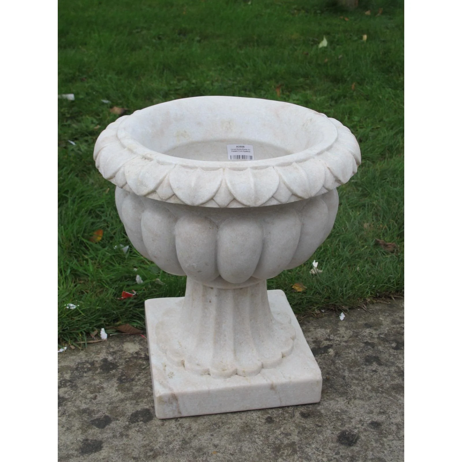 Hand Carved Marble Planter On Pedestal - 34cm dia. - Image 2