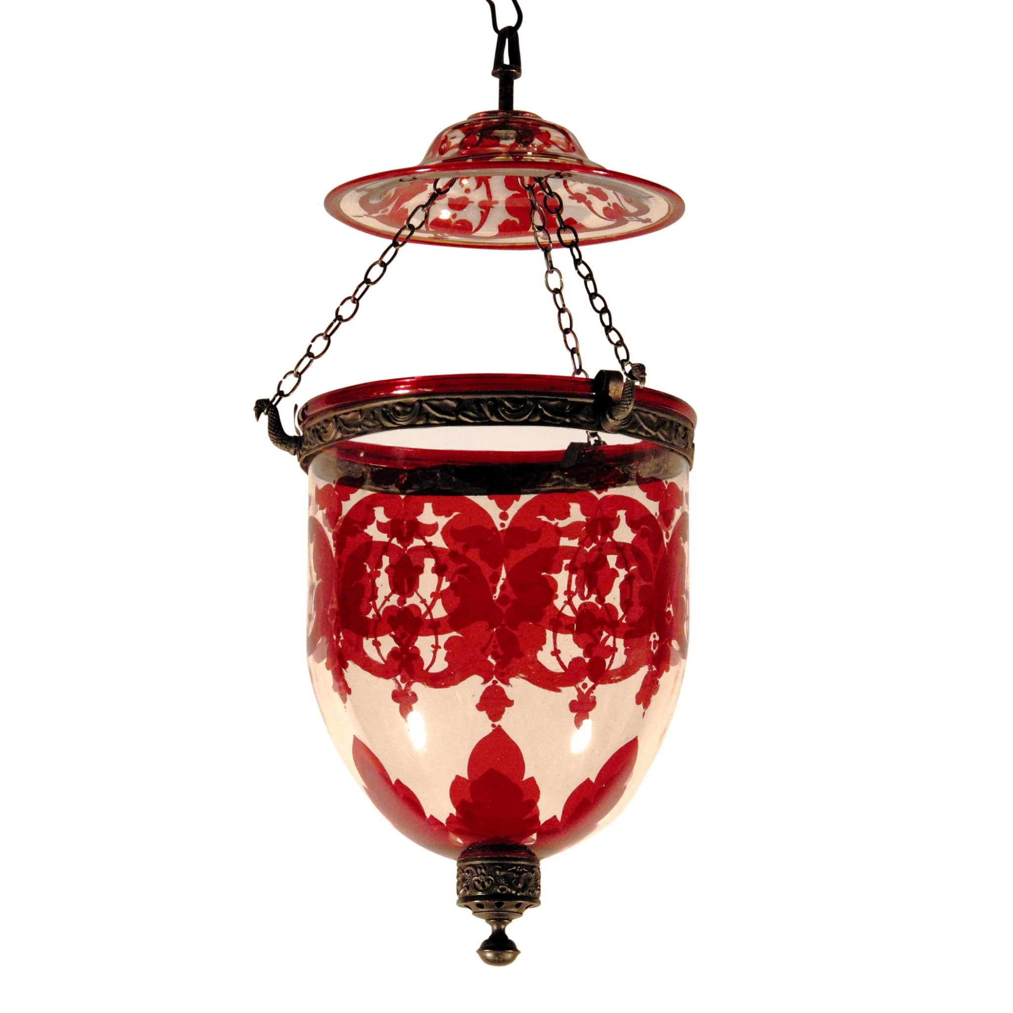 Rare Cranberry Glass Hundi Lamp From an Indian Palace - 19thC