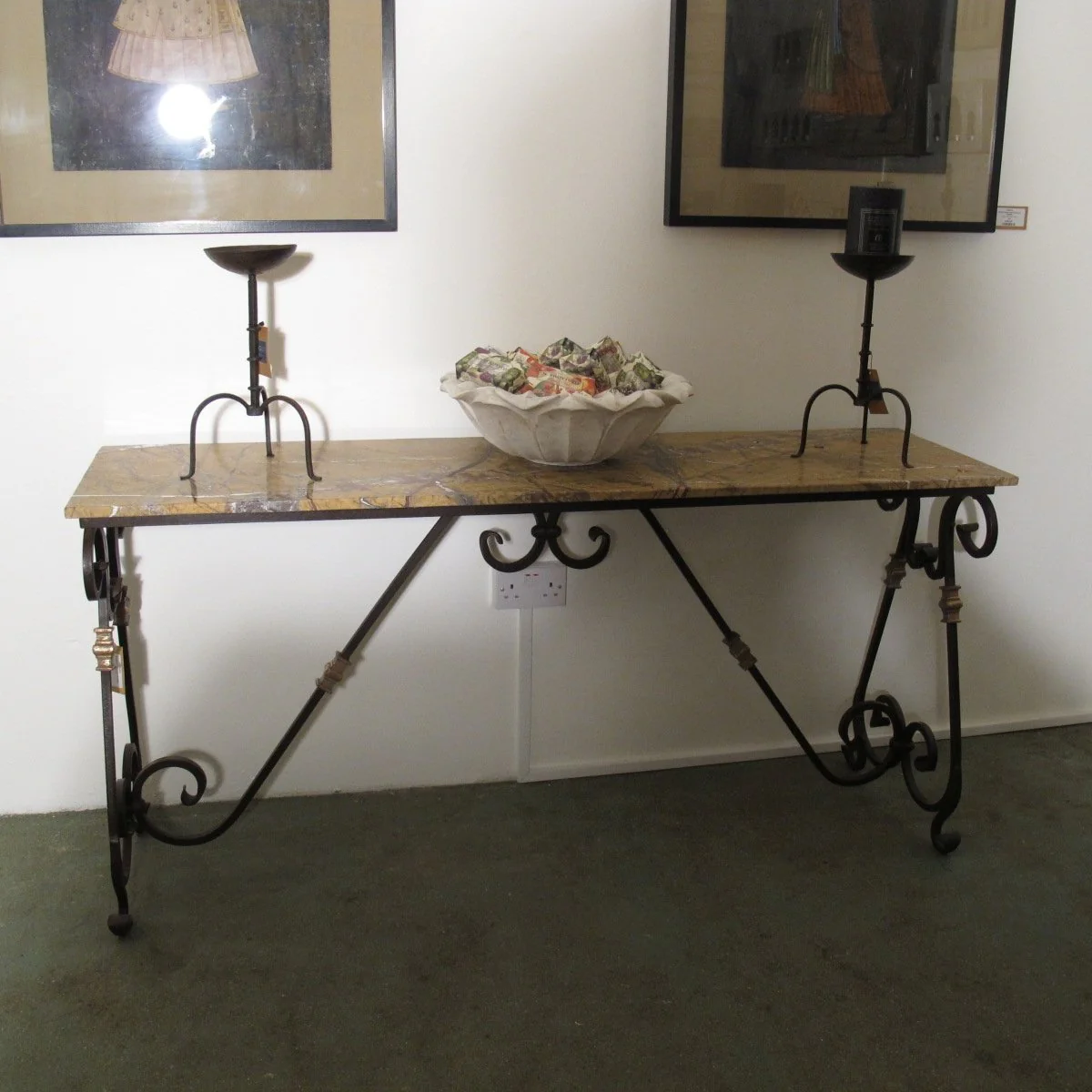 Marble Topped Wrought Iron Console Table - Image 2