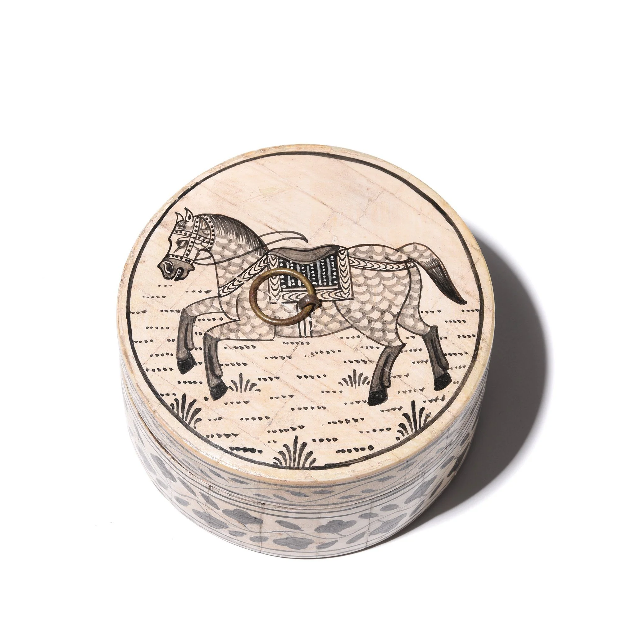 Round Inlay Trinket Box - Horse Design - Image 2
