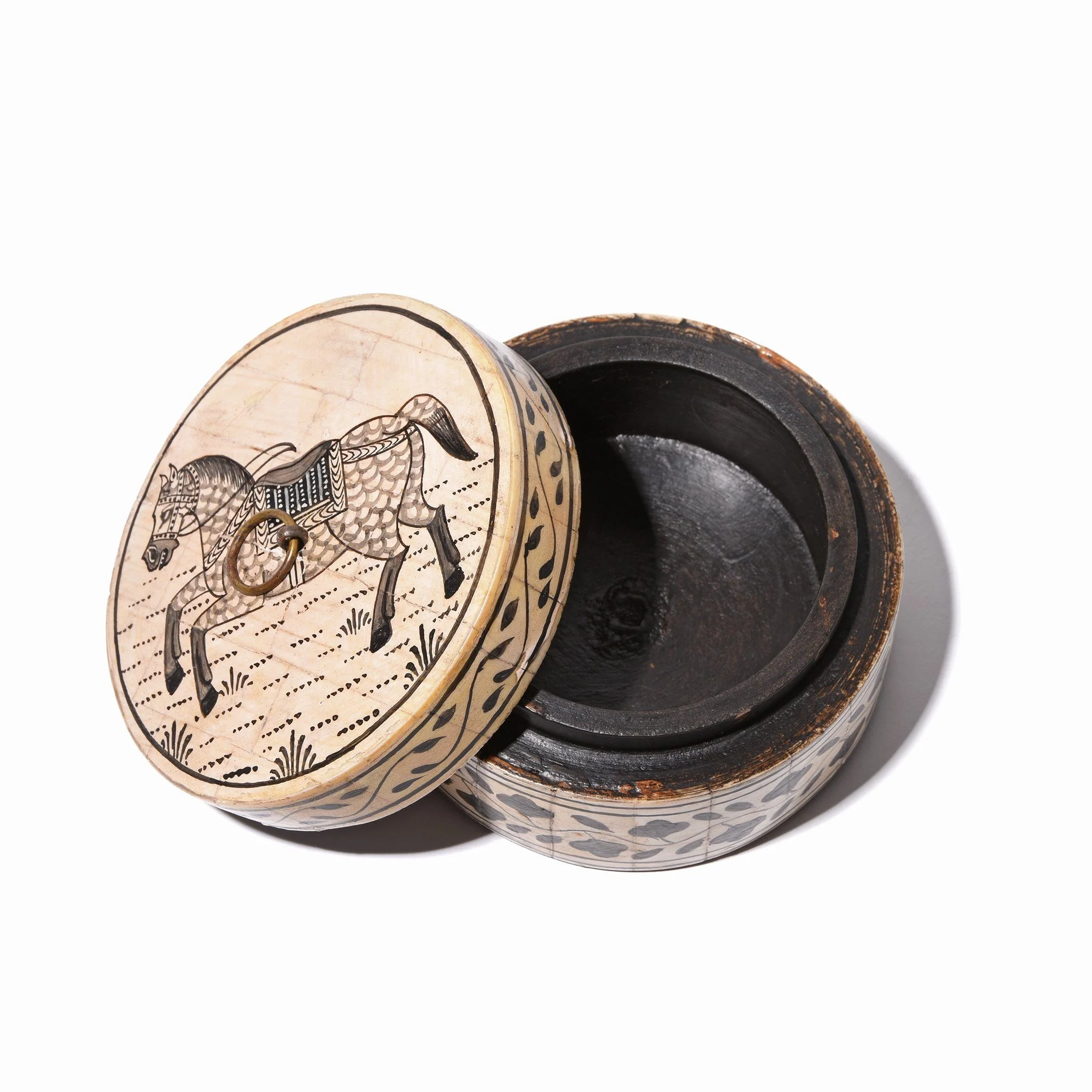 Round Inlay Trinket Box - Horse Design - Image 3