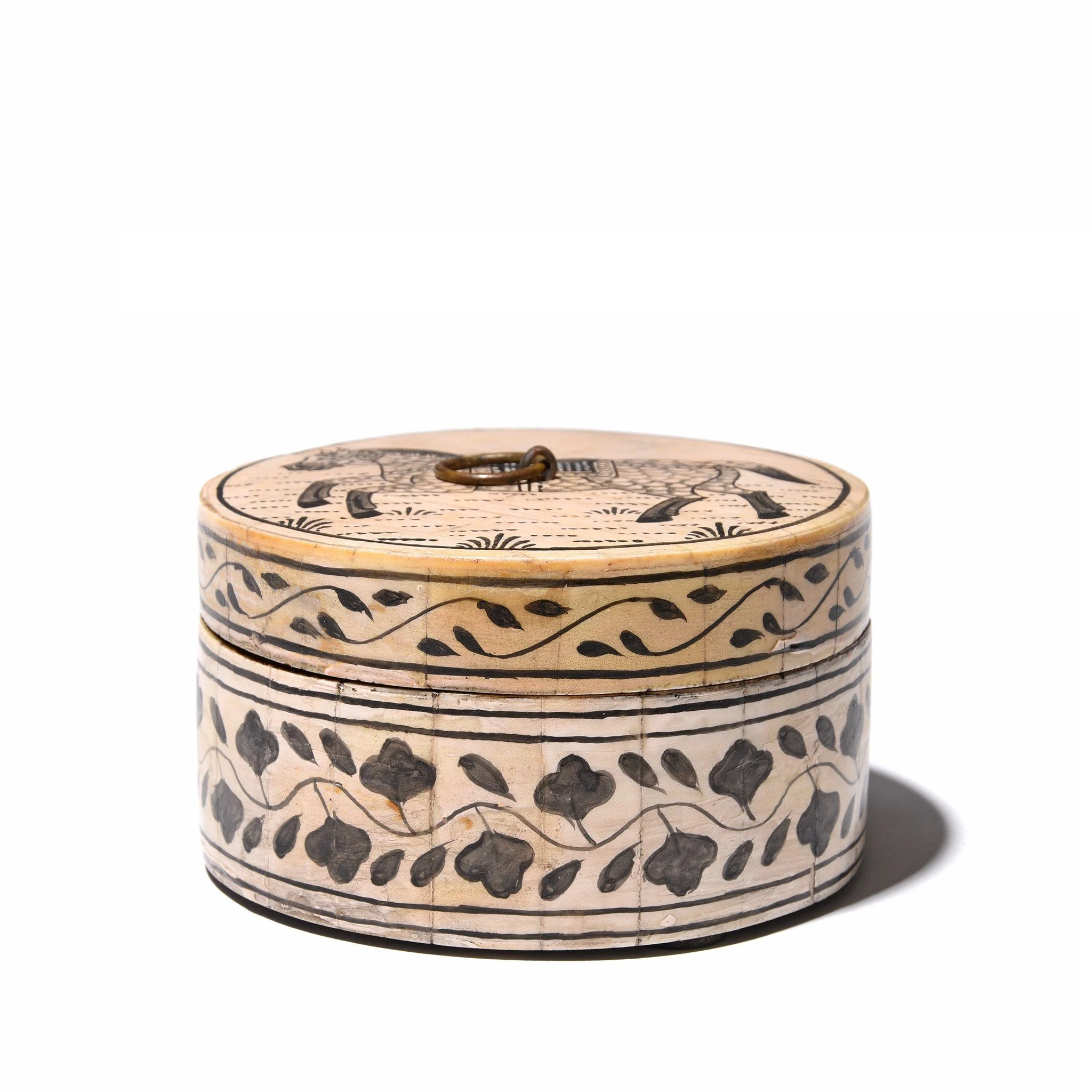 Round Inlay Trinket Box - Horse Design - Image 4