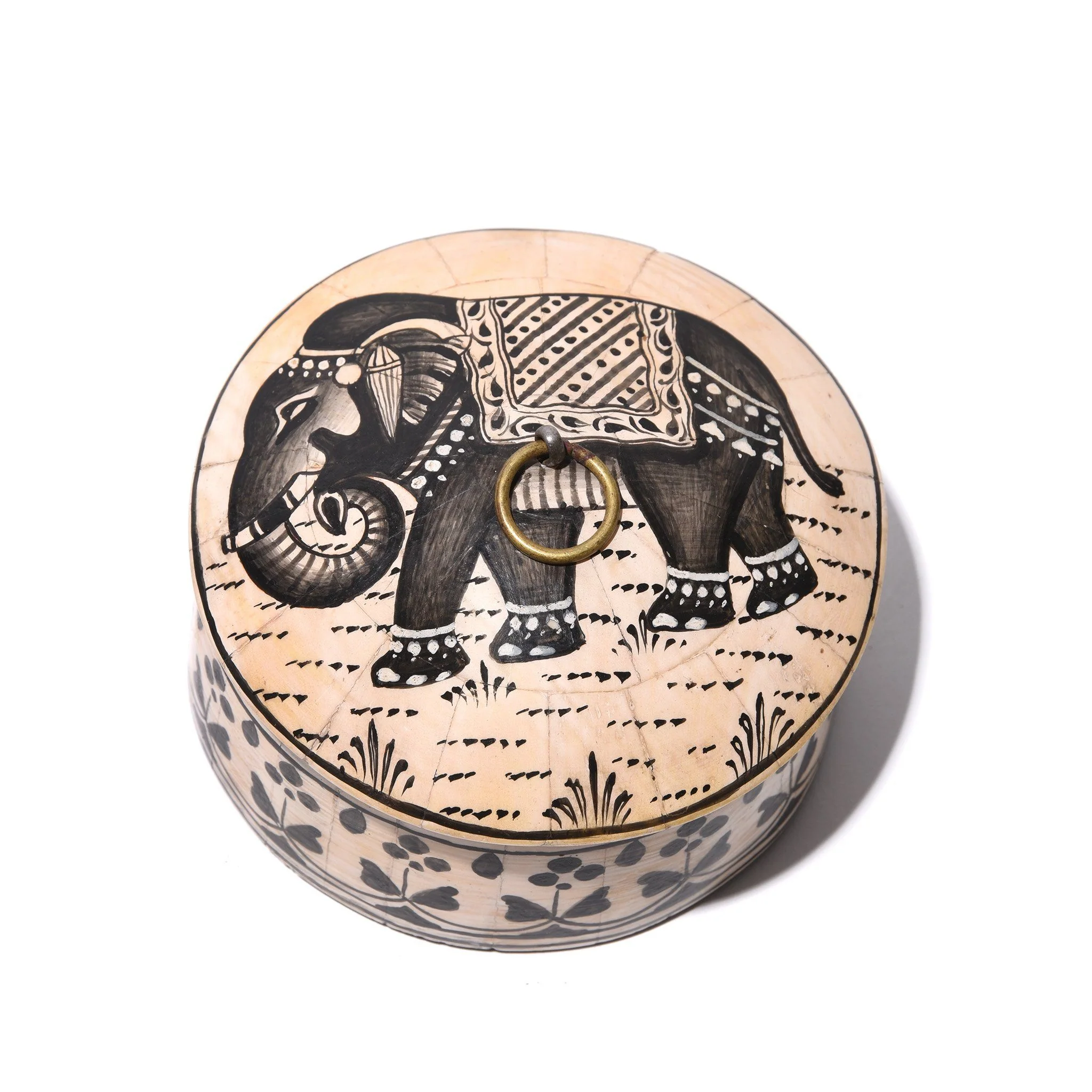 Round Inlay Trinket Box - Elephant Design - Image 2