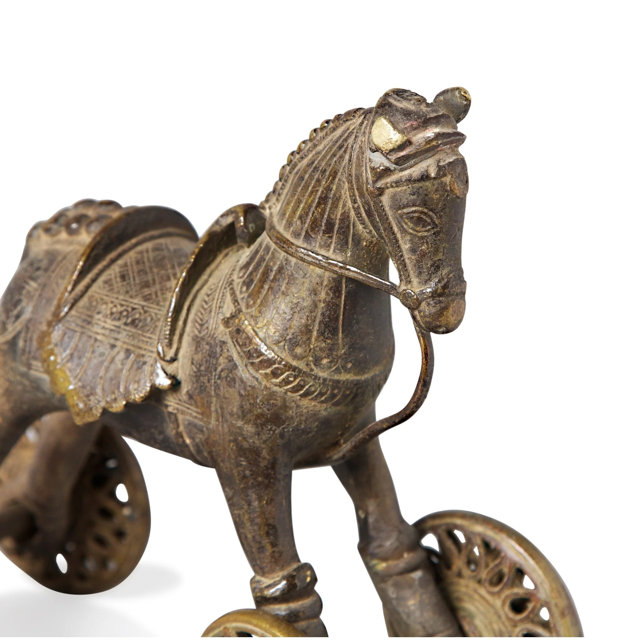 Brass Horse Toy On Wheels - Ca 100 yrs old - Image 2