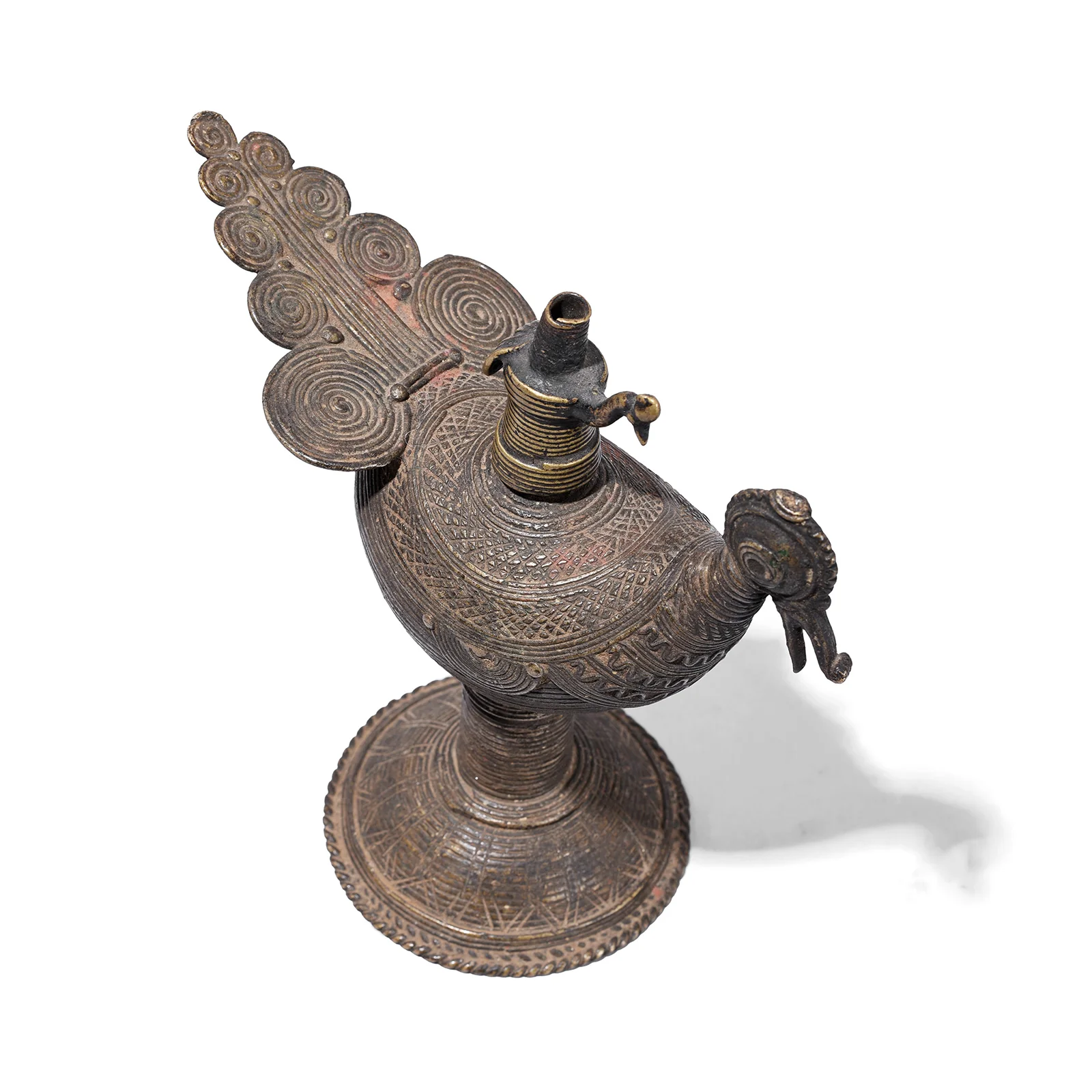 Brass Dhokra Peacock Oil Lamp From Orissa - Ca 1920 - Image 3