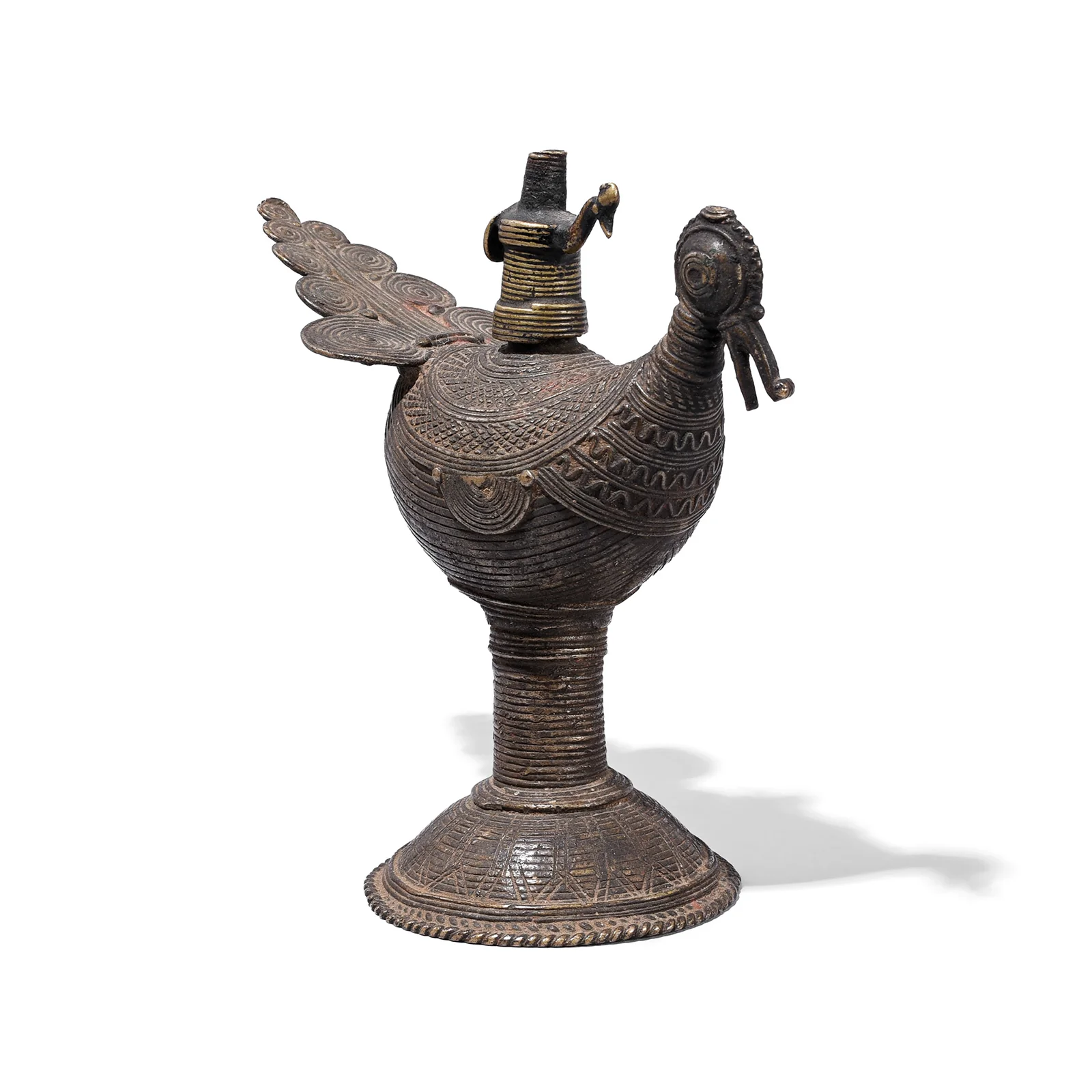 Brass Dhokra Peacock Oil Lamp From Orissa - Ca 1920 - Image 5