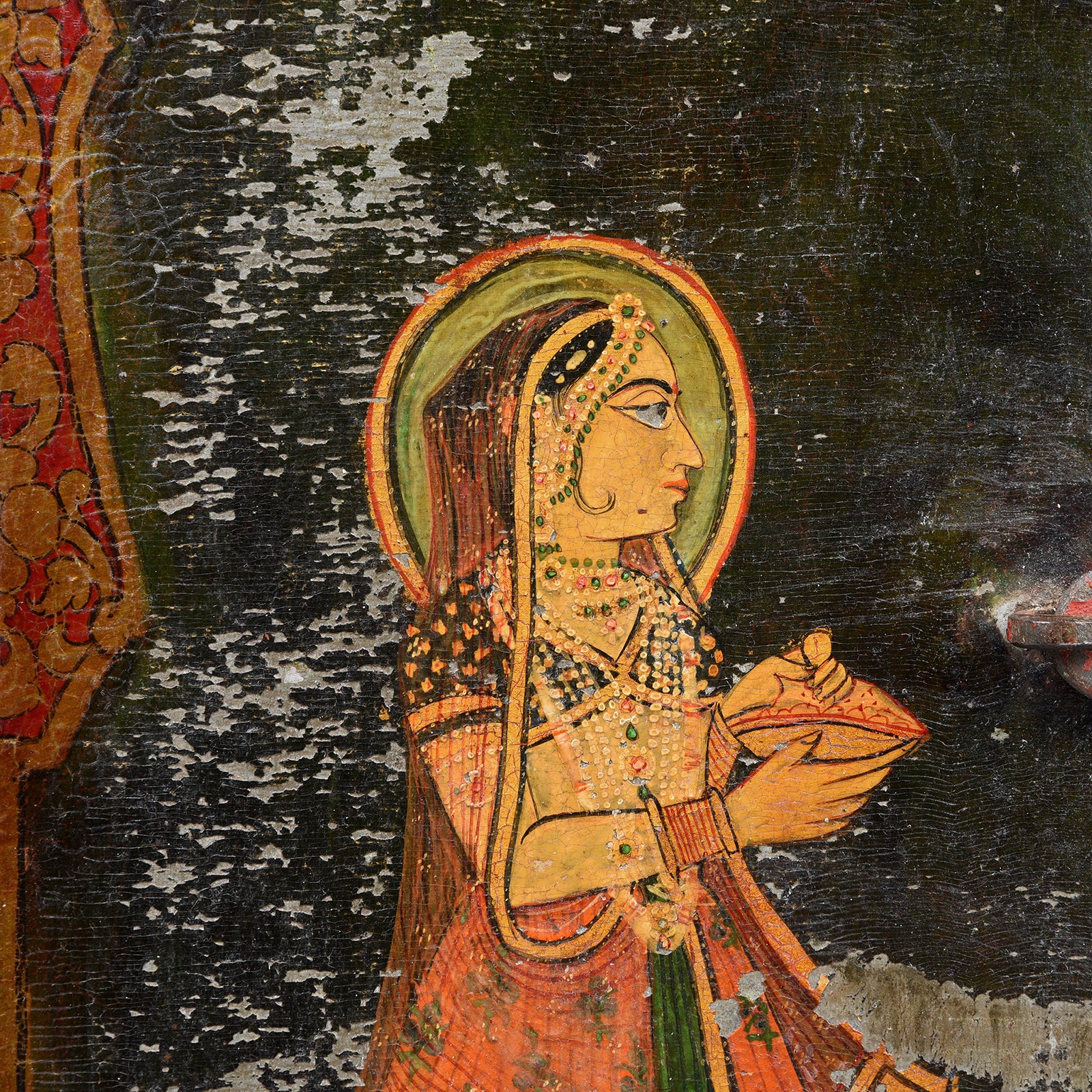Painted Bikaner Window Shutter Depicting Radha & Krishna - 19thC - Image 2