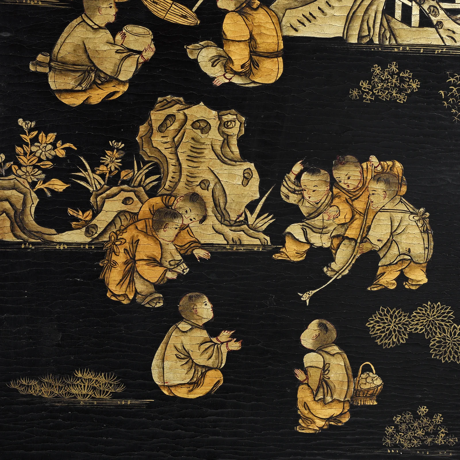 Chinese Export Black & Gilt Lacquer Four-Fold Screen – Circa 1920 - Image 3