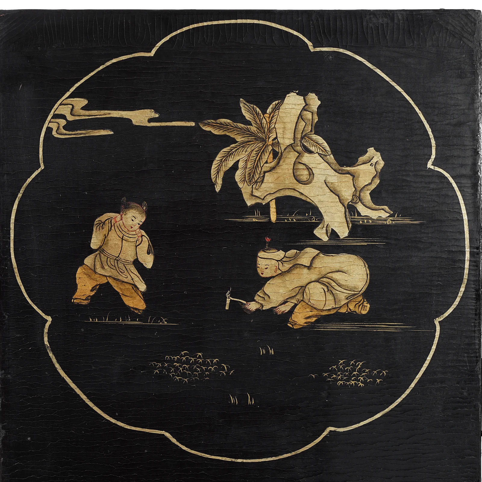 Chinese Export Black & Gilt Lacquer Four-Fold Screen – Circa 1920 - Image 4