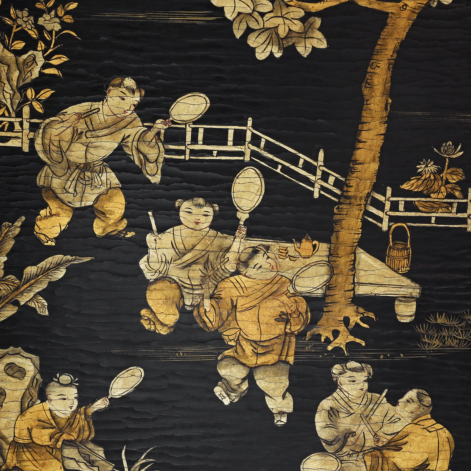 Chinese Export Black & Gilt Lacquer Four-Fold Screen – Circa 1920 - Image 5