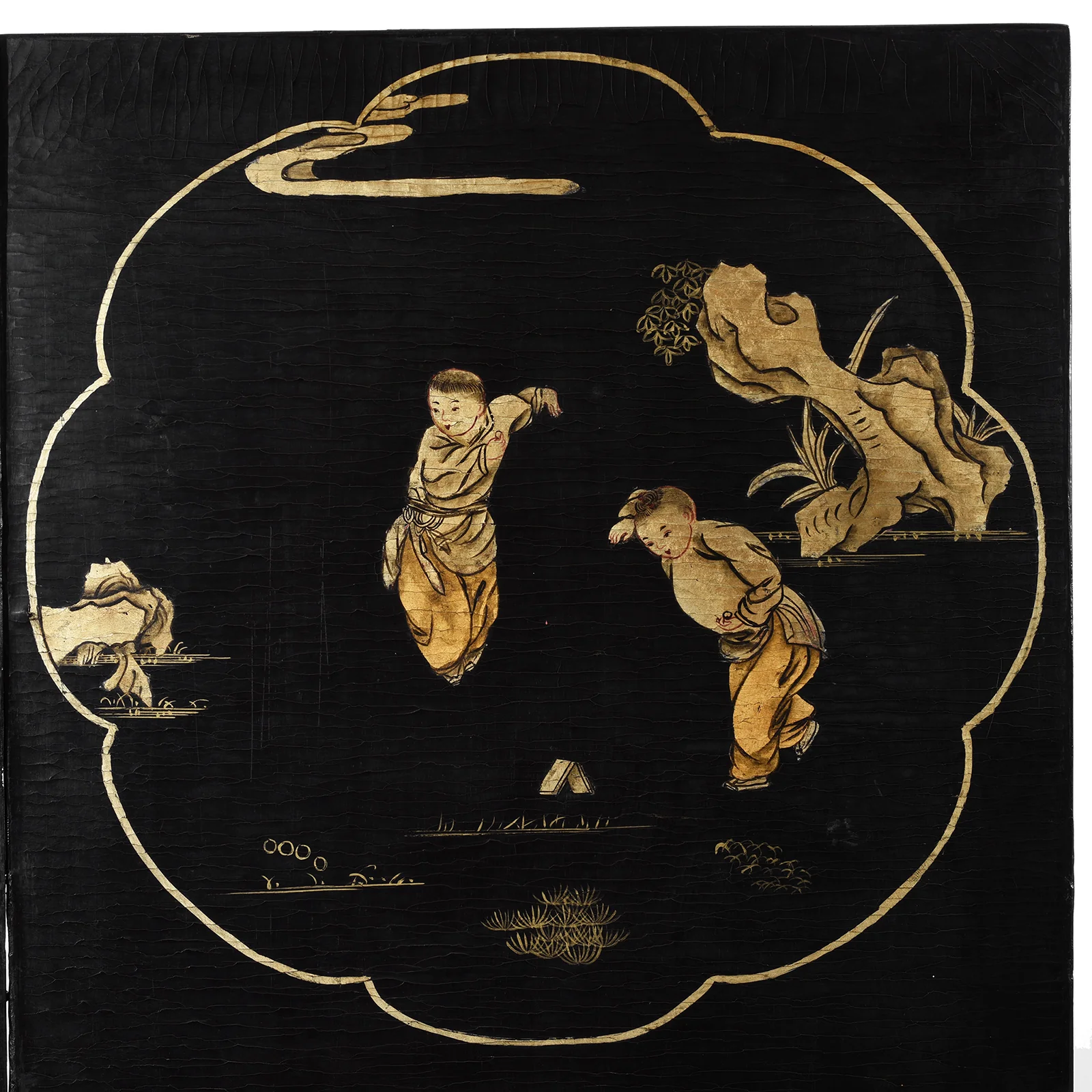 Chinese Export Black & Gilt Lacquer Four-Fold Screen – Circa 1920 - Image 6
