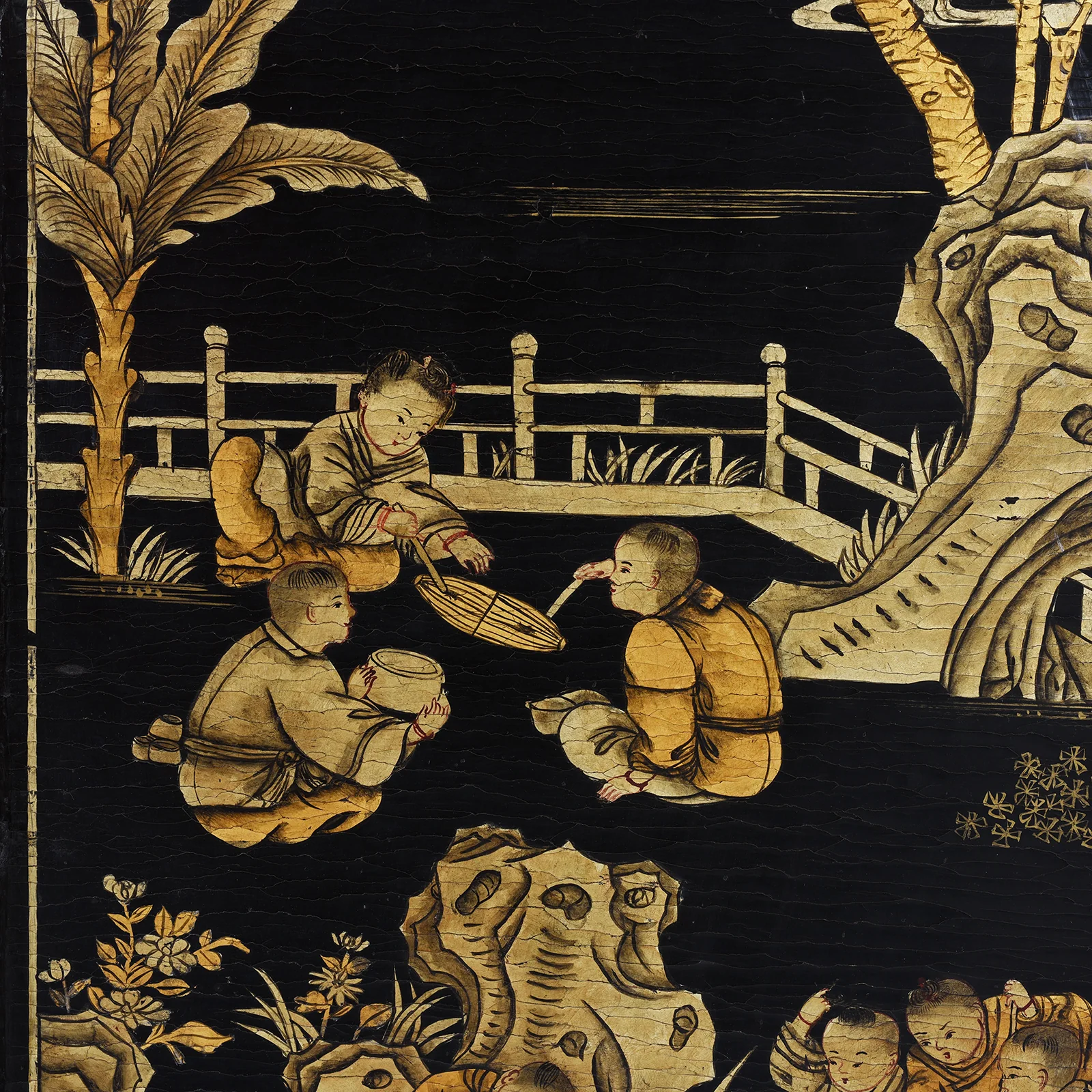 Chinese Export Black & Gilt Lacquer Four-Fold Screen – Circa 1920 - Image 7