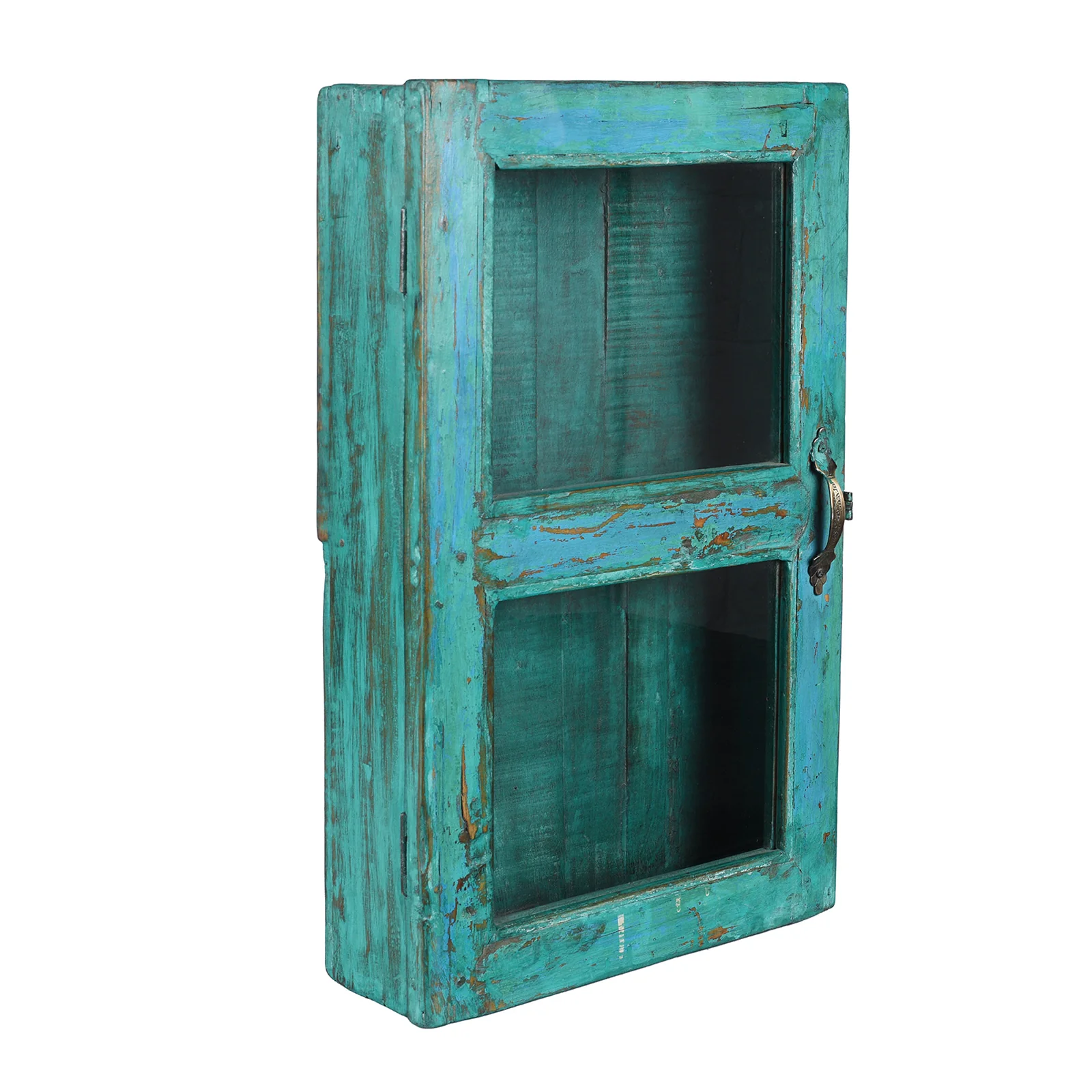 Green Painted Teak Glazed Wall Cabinet - Ca 1920 - Image 3