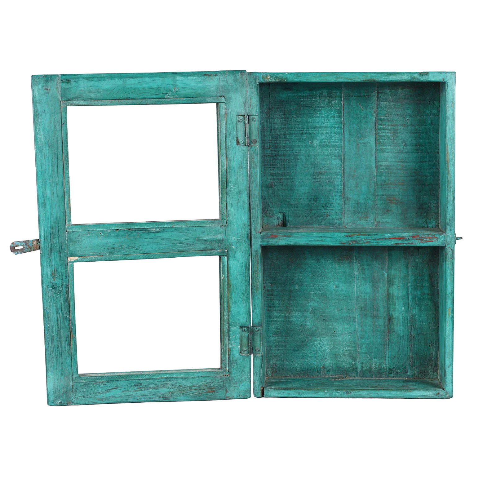 Green Painted Teak Glazed Wall Cabinet - Ca 1920 - Image 4