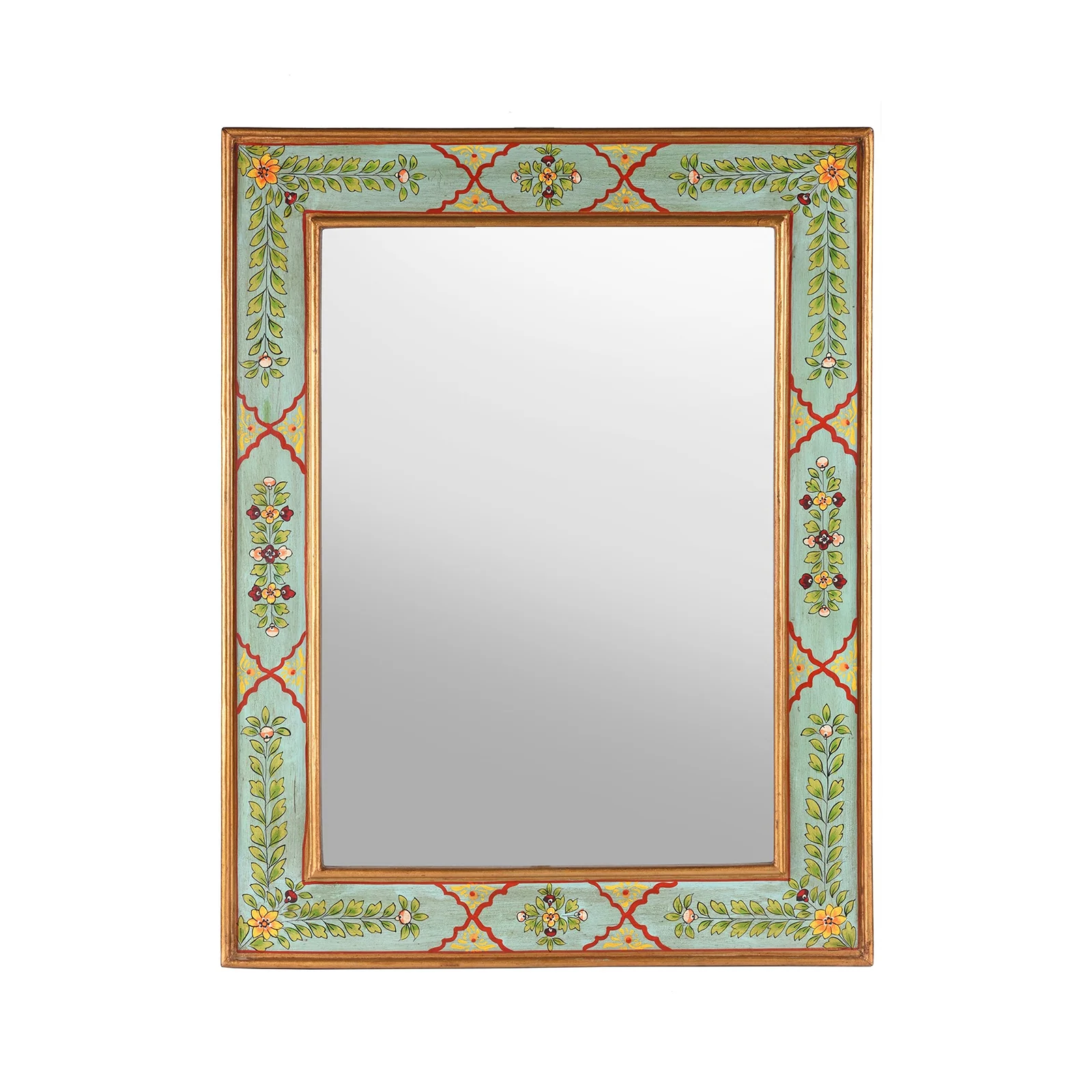 Aqua Green Hand Painted Indian Mirror - Image 3