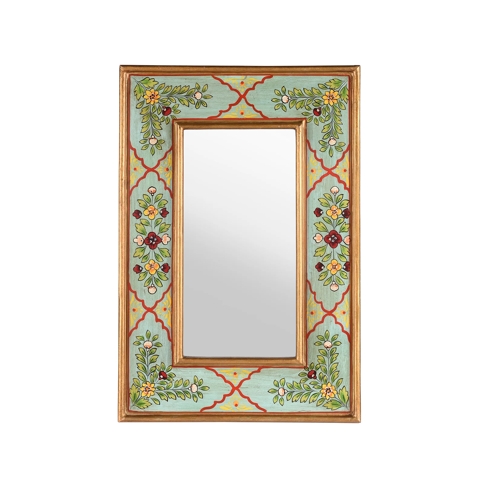 Aqua Green Hand Painted Indian Mirror - Image 4