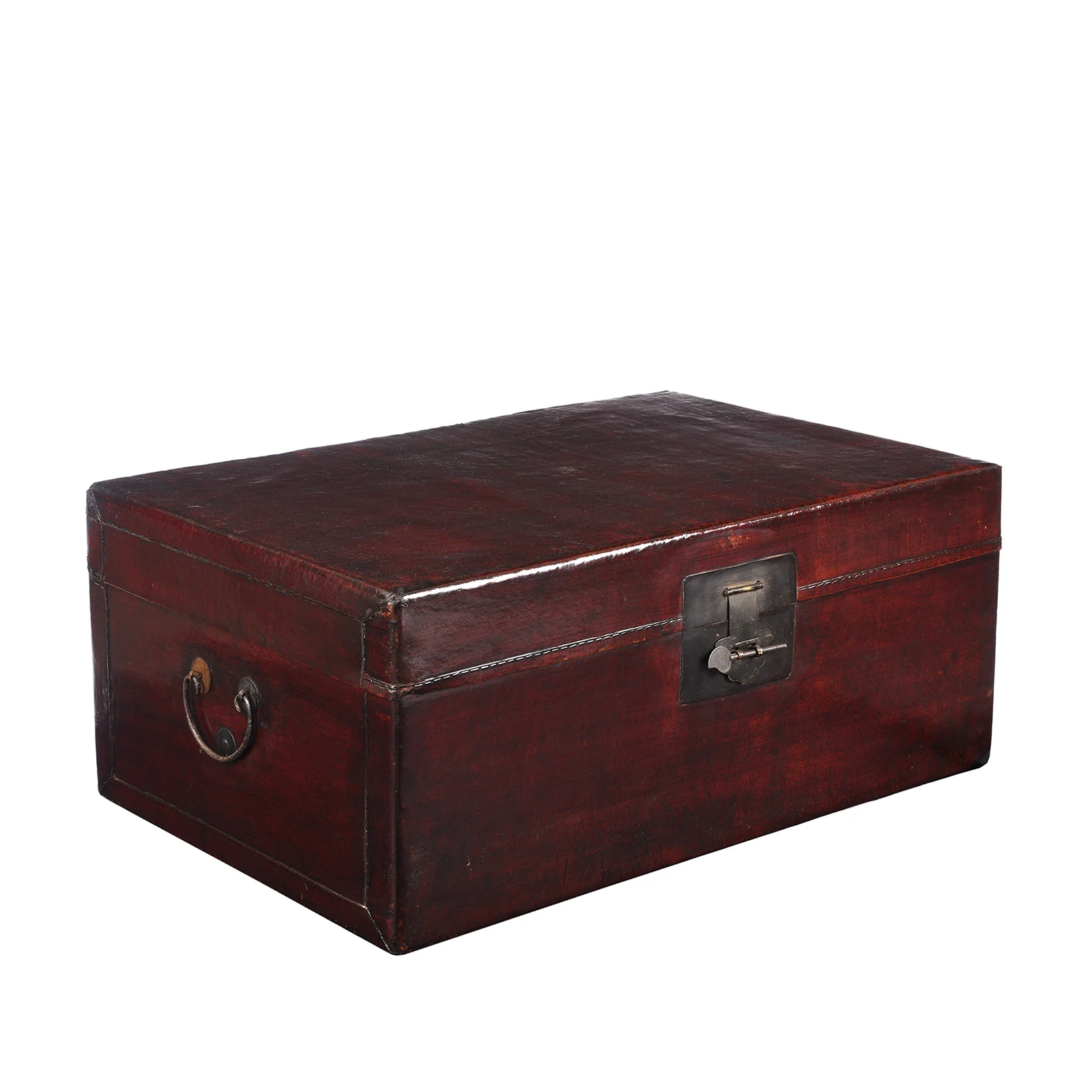 Aubergine Leather Trunk from Shanghai - Circa 1920 - Image 3