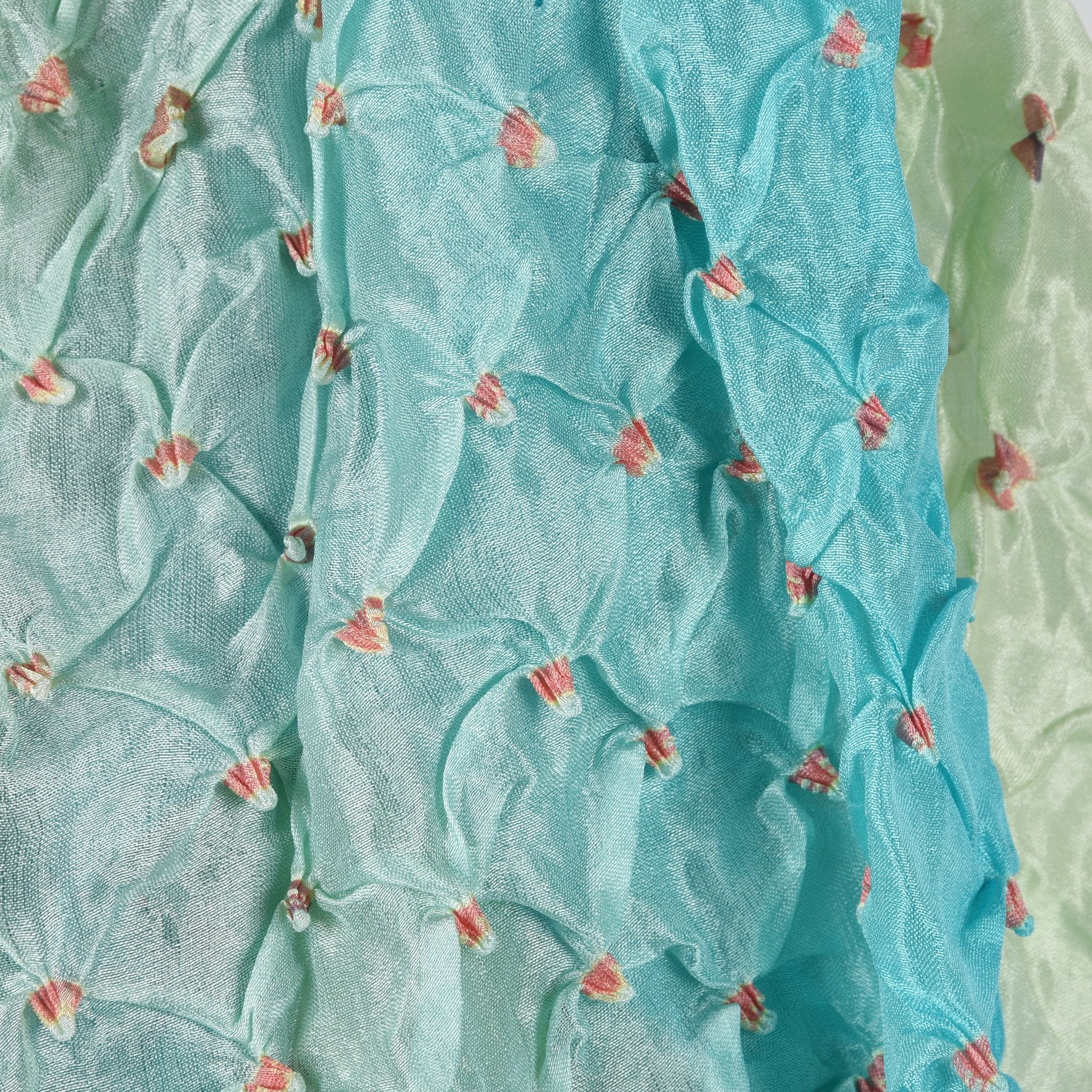 Aquamarine Bandhani Silk Scarf from Rajasthan - Image 4