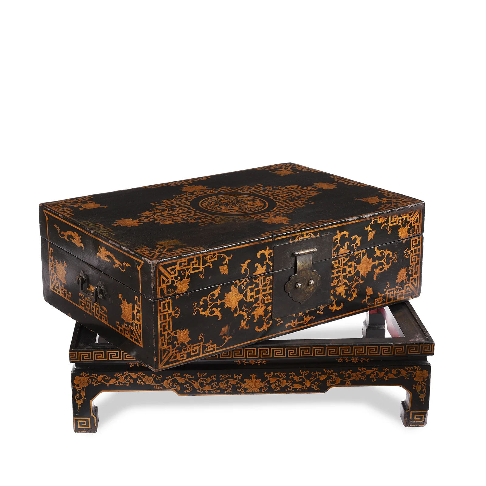 Black Lacquer Chinese Chest on Stand - Ca 1910 - Image 4