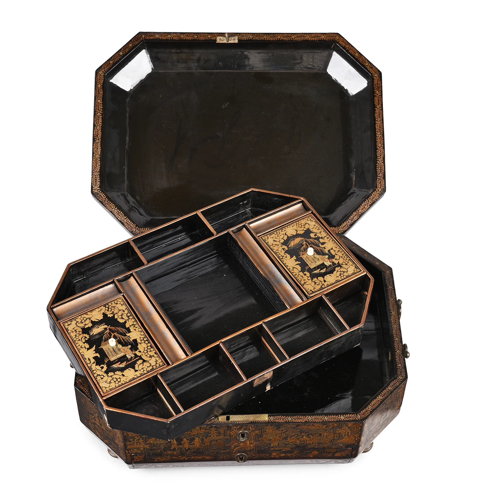 Black Lacquer Canton Export Sewing Box - Ca 1810 - Image 6