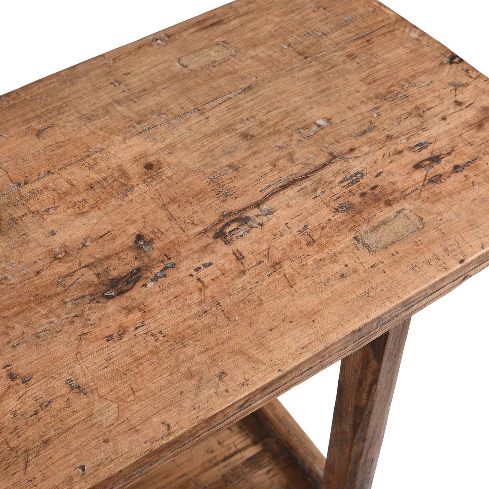 Bleached Farmhouse Console Table With Shelf - Ca 1920 - Image 5