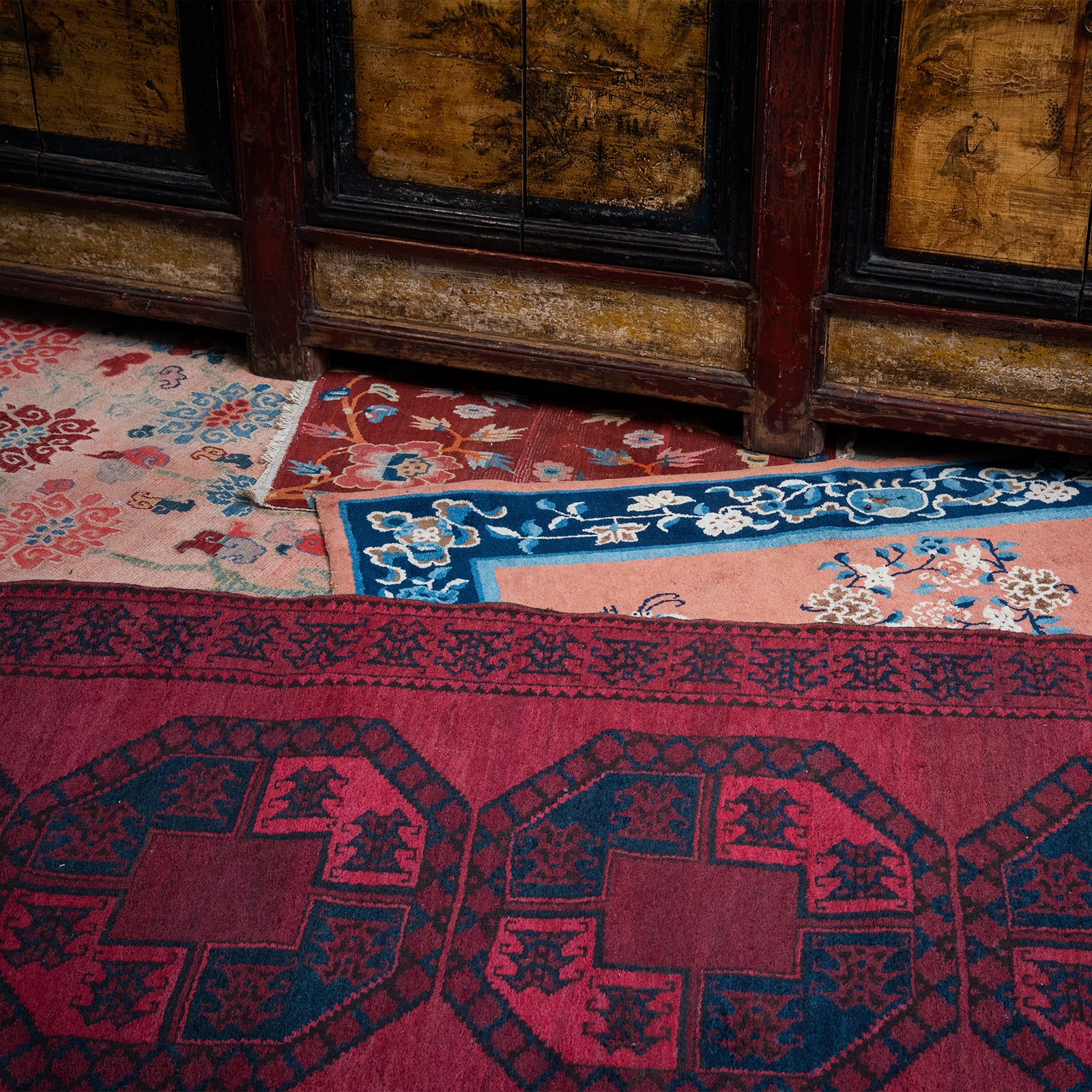 Blue And Red Tibetan ground Rug - Ca 1920's - Image 3
