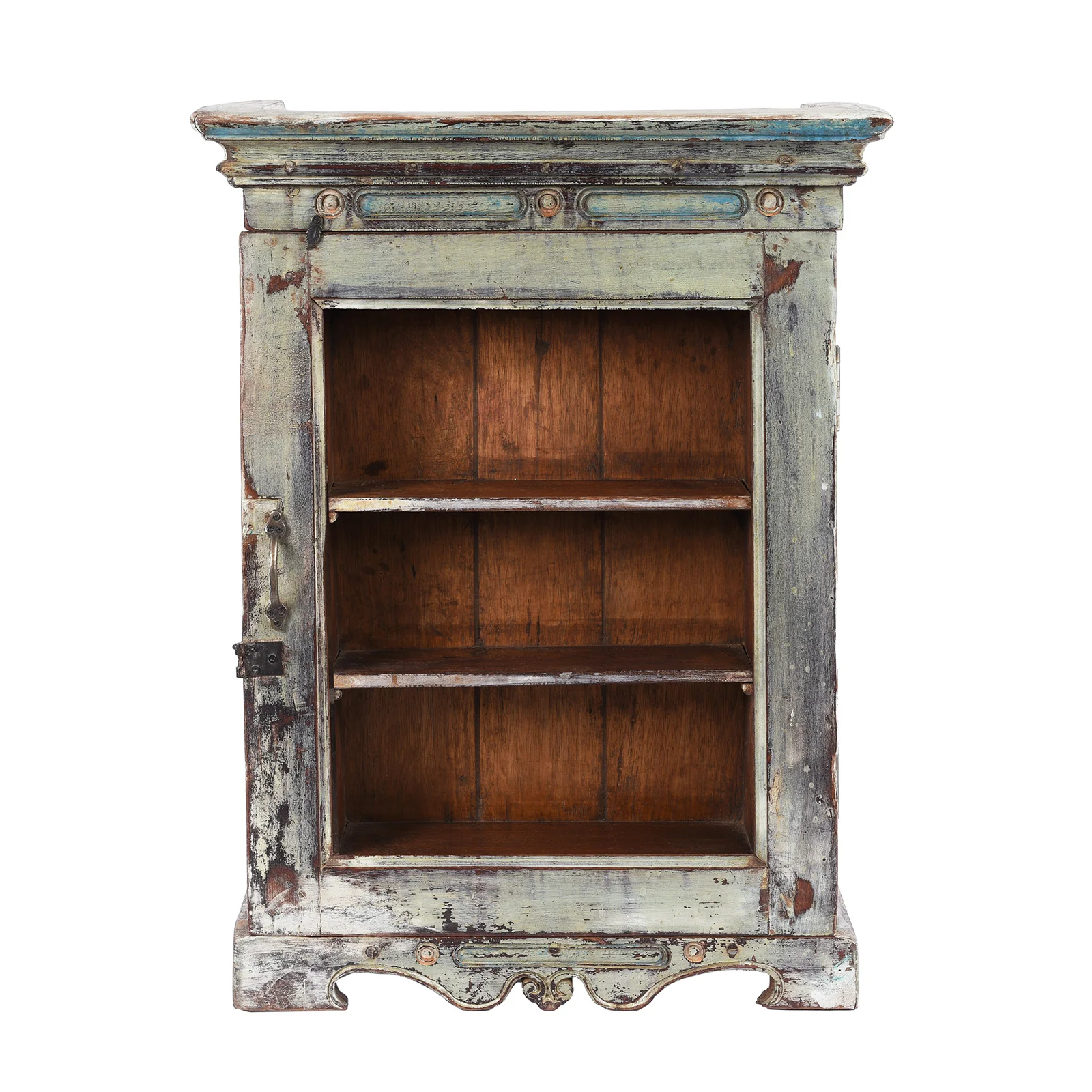 Light Blue Painted Teak Glazed Wall Cabinet - Ca 1930