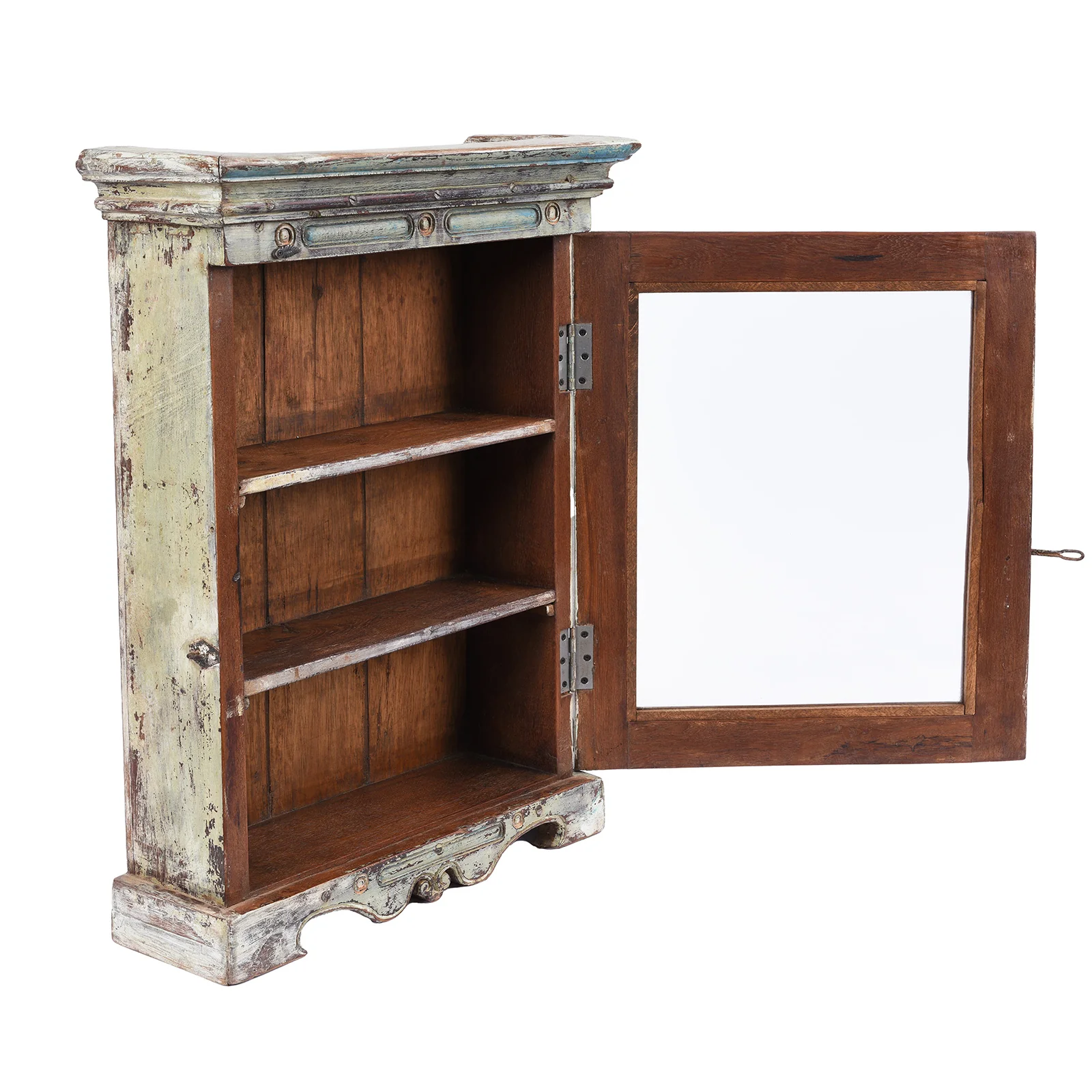 Light Blue Painted Teak Glazed Wall Cabinet - Ca 1930 - Image 3