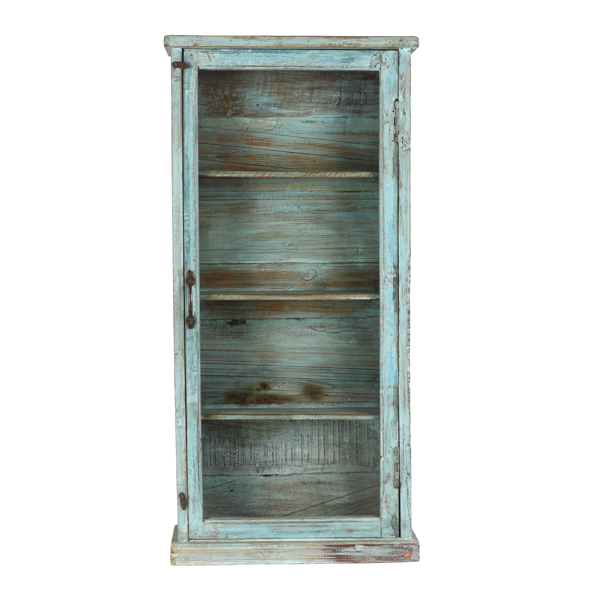 Blue Painted Glazed Wall Cabinet - Ca 1920