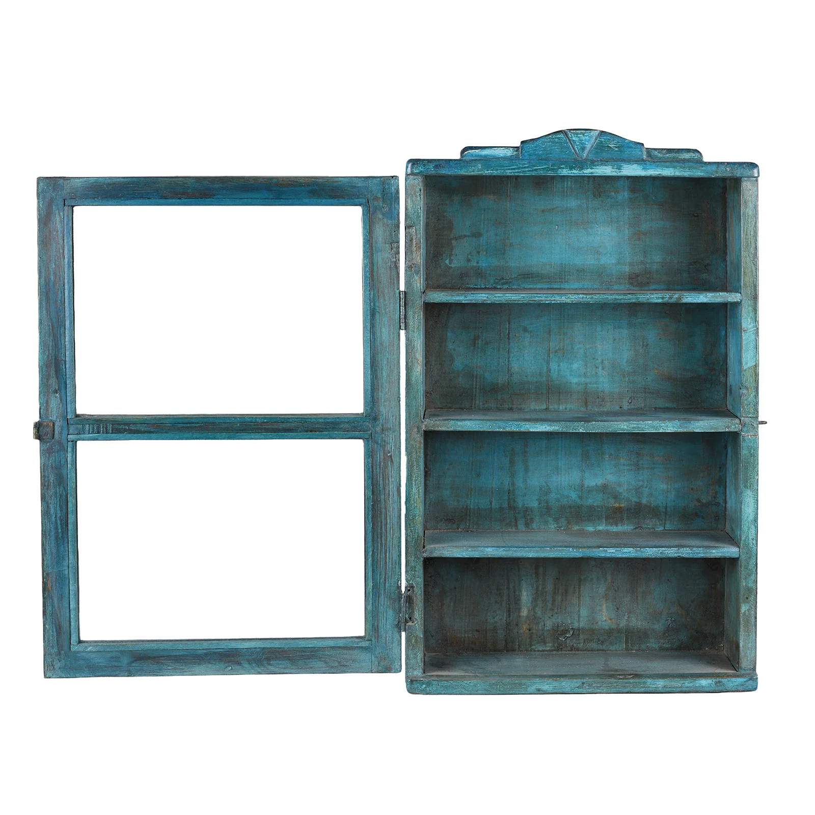 Blue Painted Glazed Teak Wall Cabinet - 1940 - Image 3