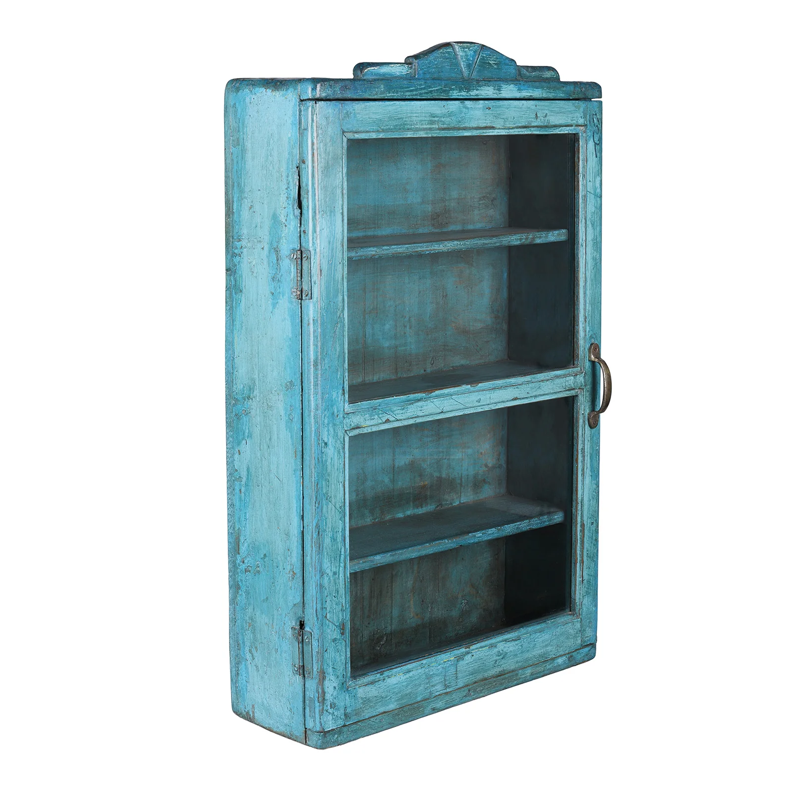 Blue Painted Glazed Teak Wall Cabinet - 1940 - Image 5