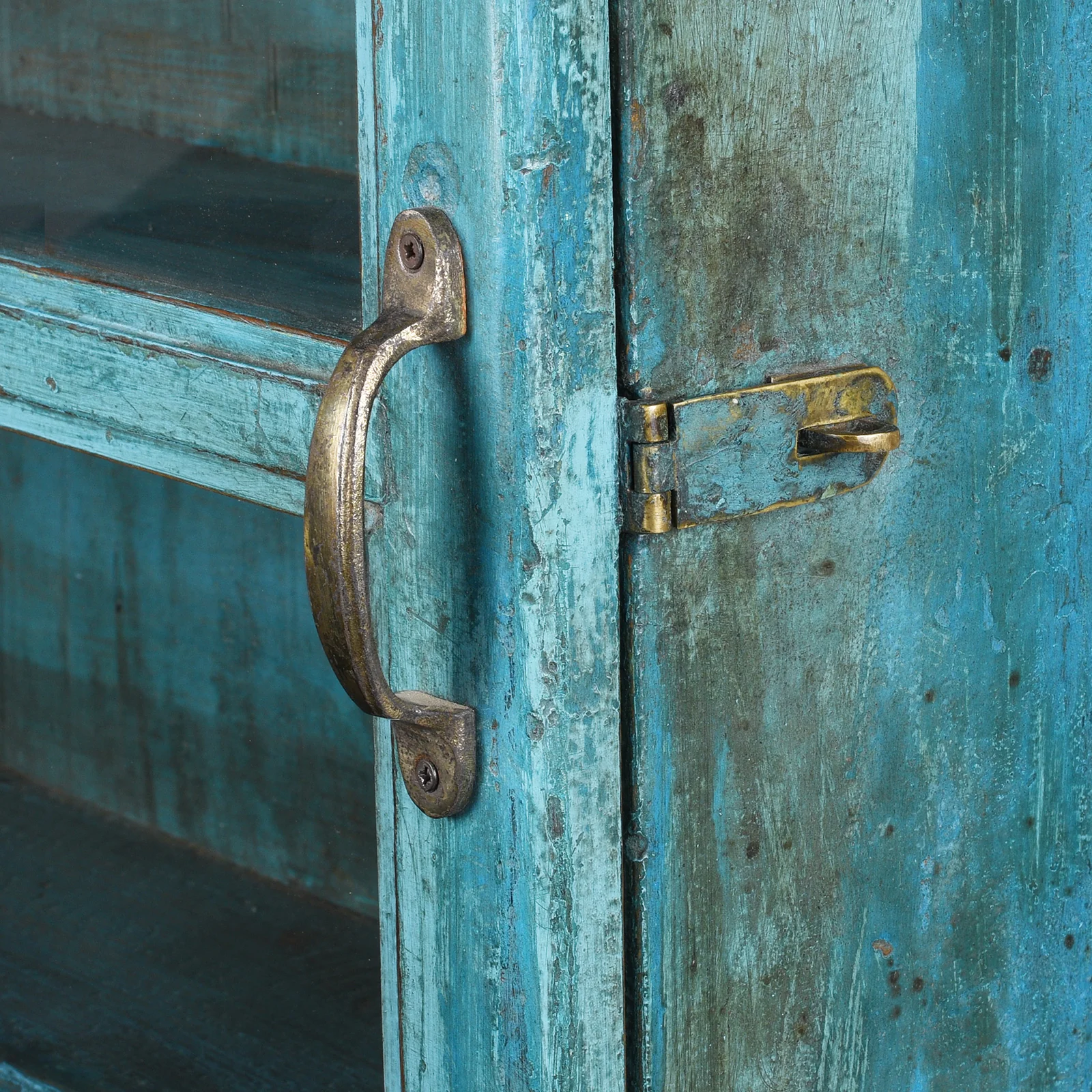 Blue Painted Glazed Teak Wall Cabinet - 1940 - Image 6
