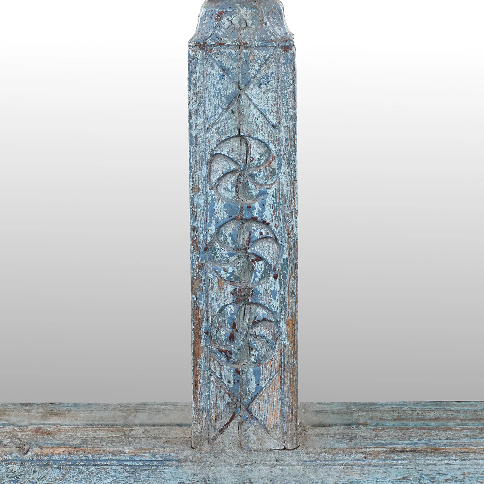 Blue Painted Large Triple Mirror From Madyha Pradesh - 19th Century - Image 4
