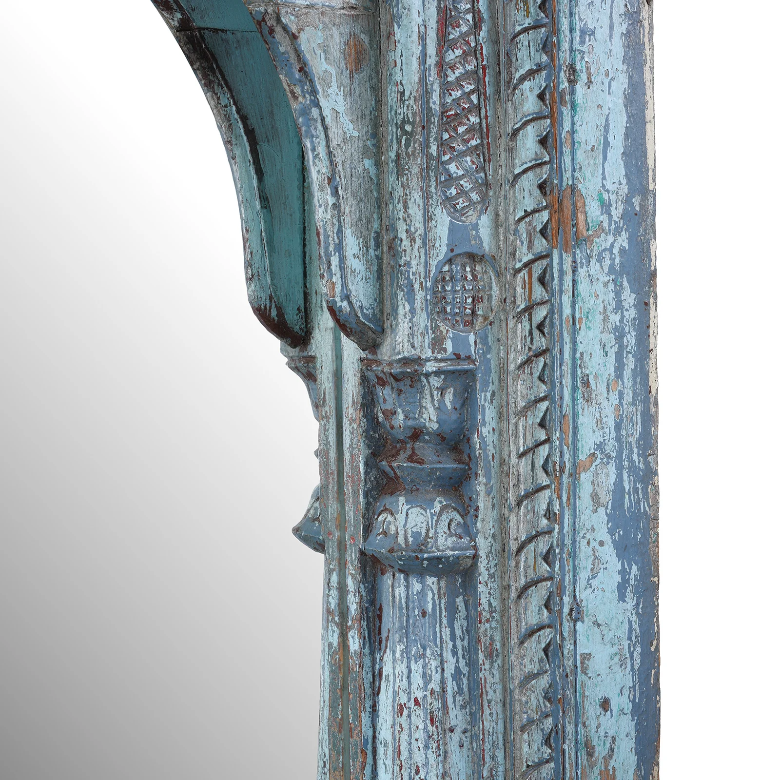 Blue Painted Large Triple Mirror From Madyha Pradesh - 19th Century - Image 5