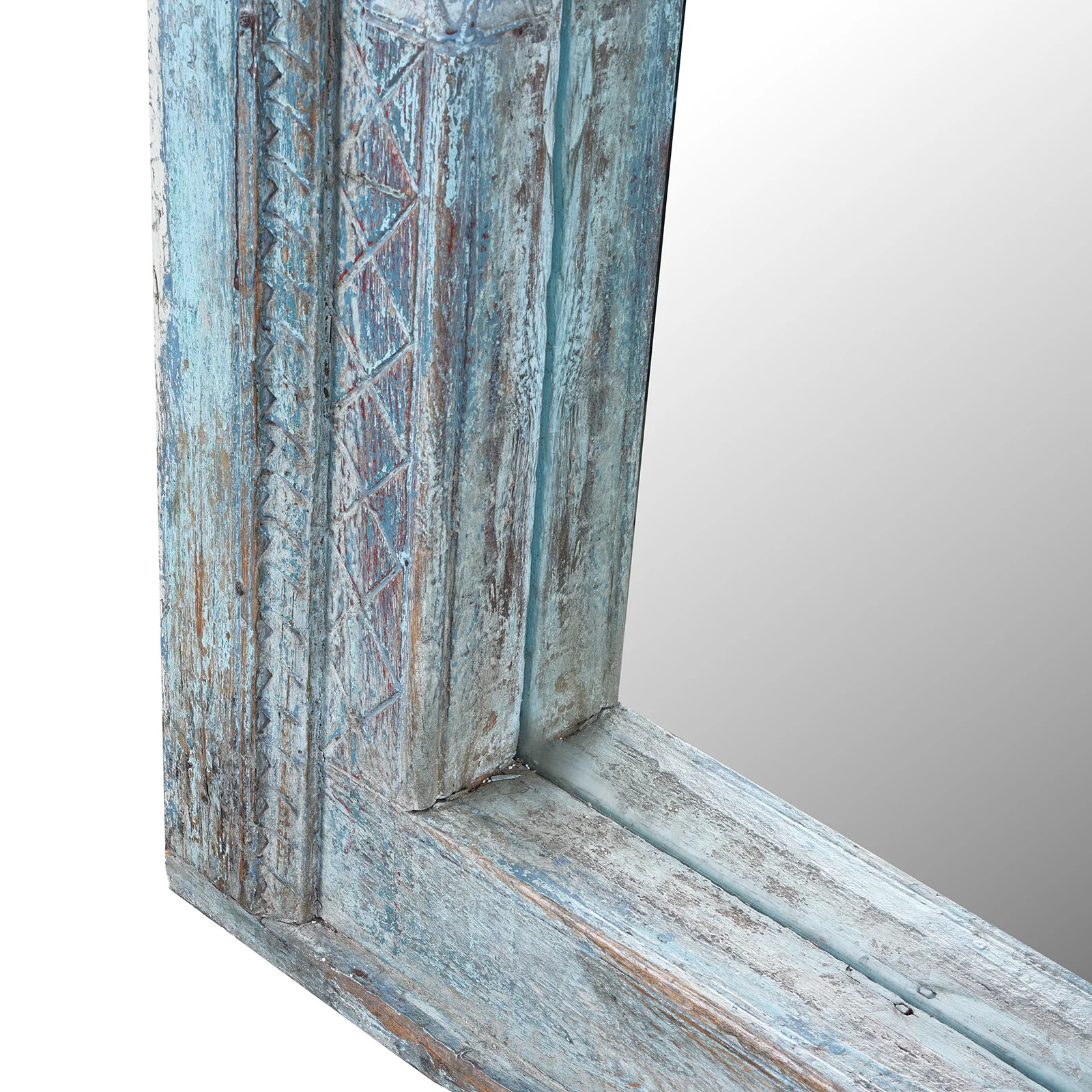 Blue Painted Large Triple Mirror From Madyha Pradesh - 19th Century - Image 6